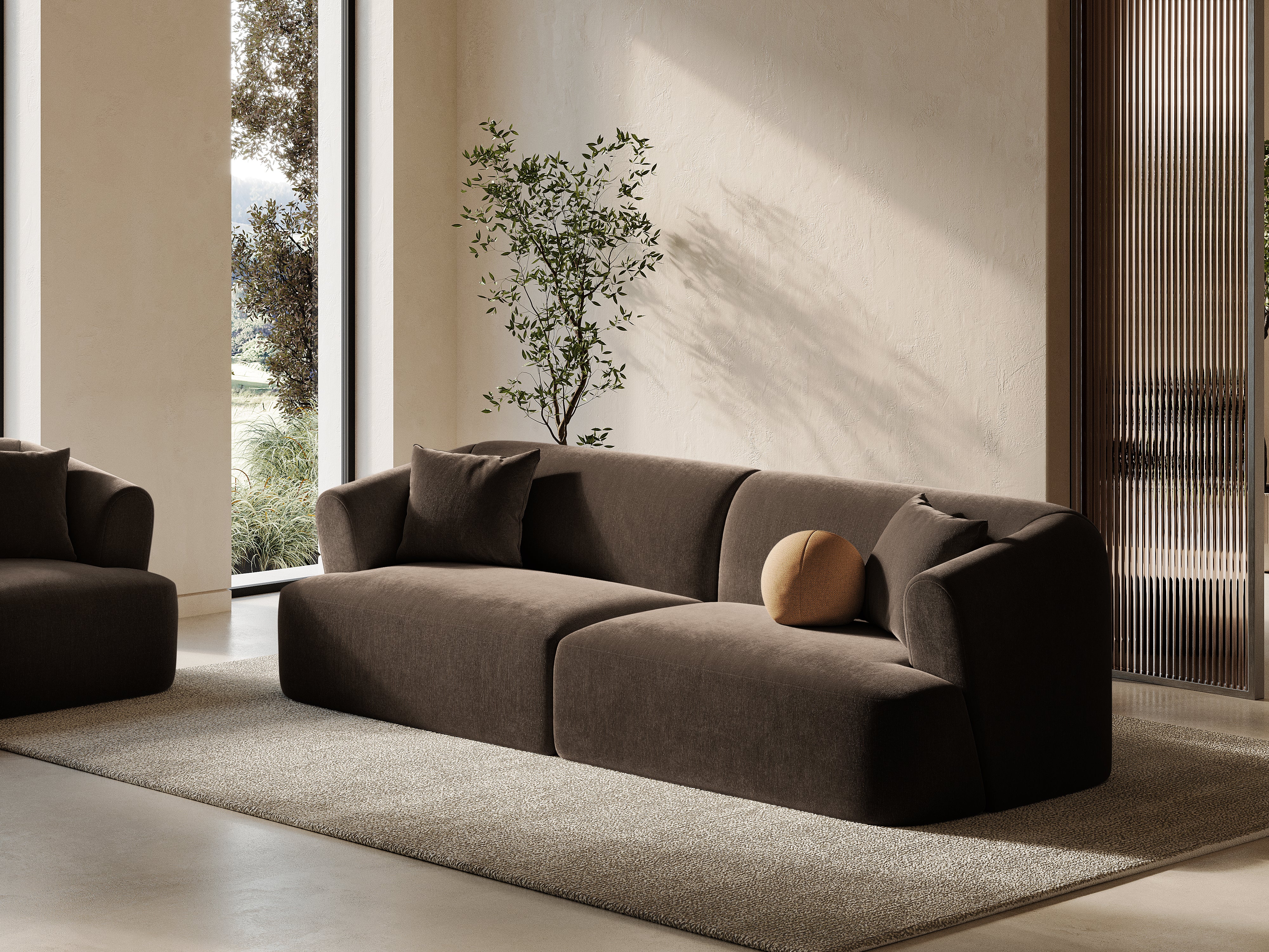 Sofa aksamitna 4-osobowa CAMPI czekoladowy - Image 2