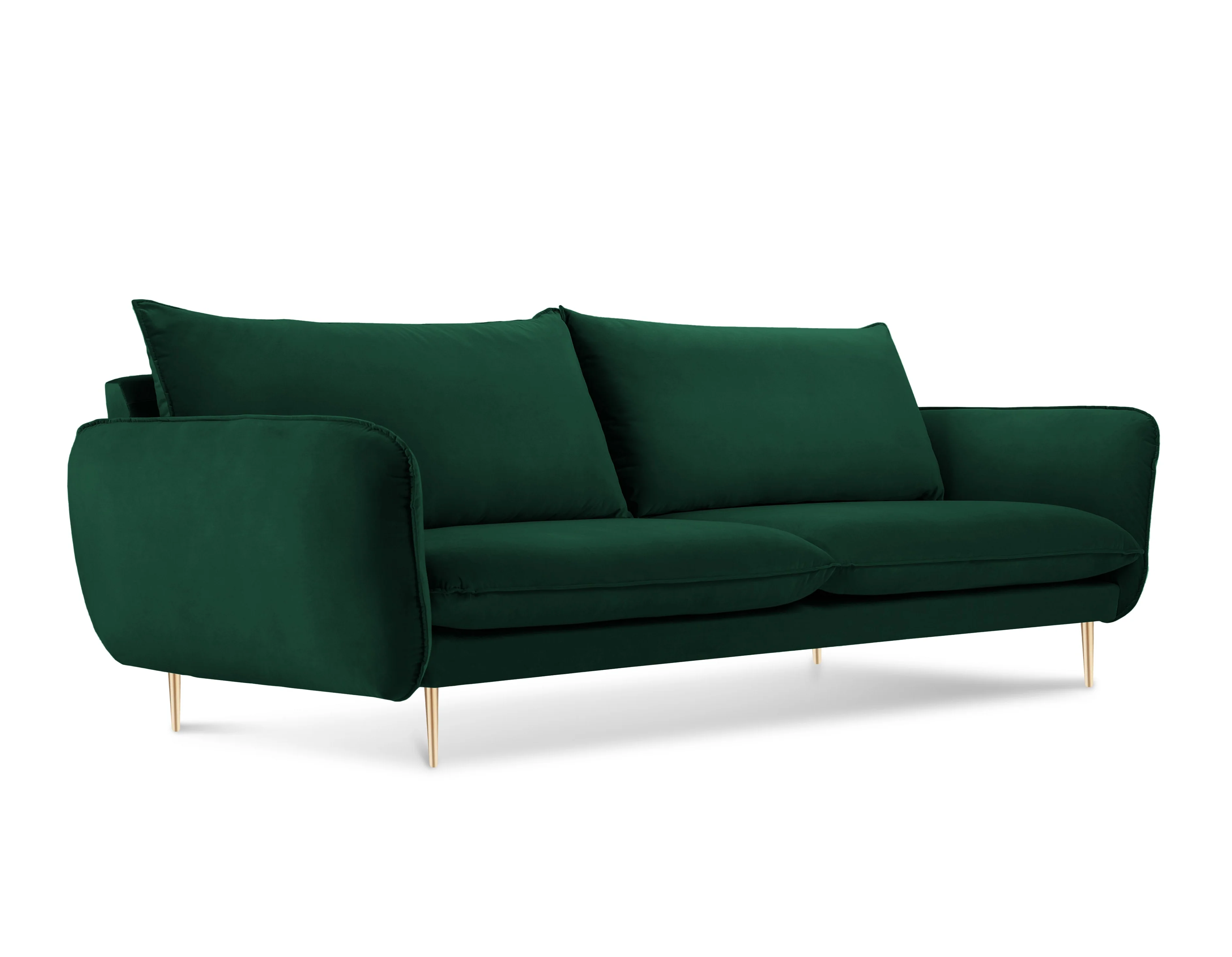 Sofa aksamitna 4-osobowa VIENNA butelkowa zieleń ze złotą podstawą