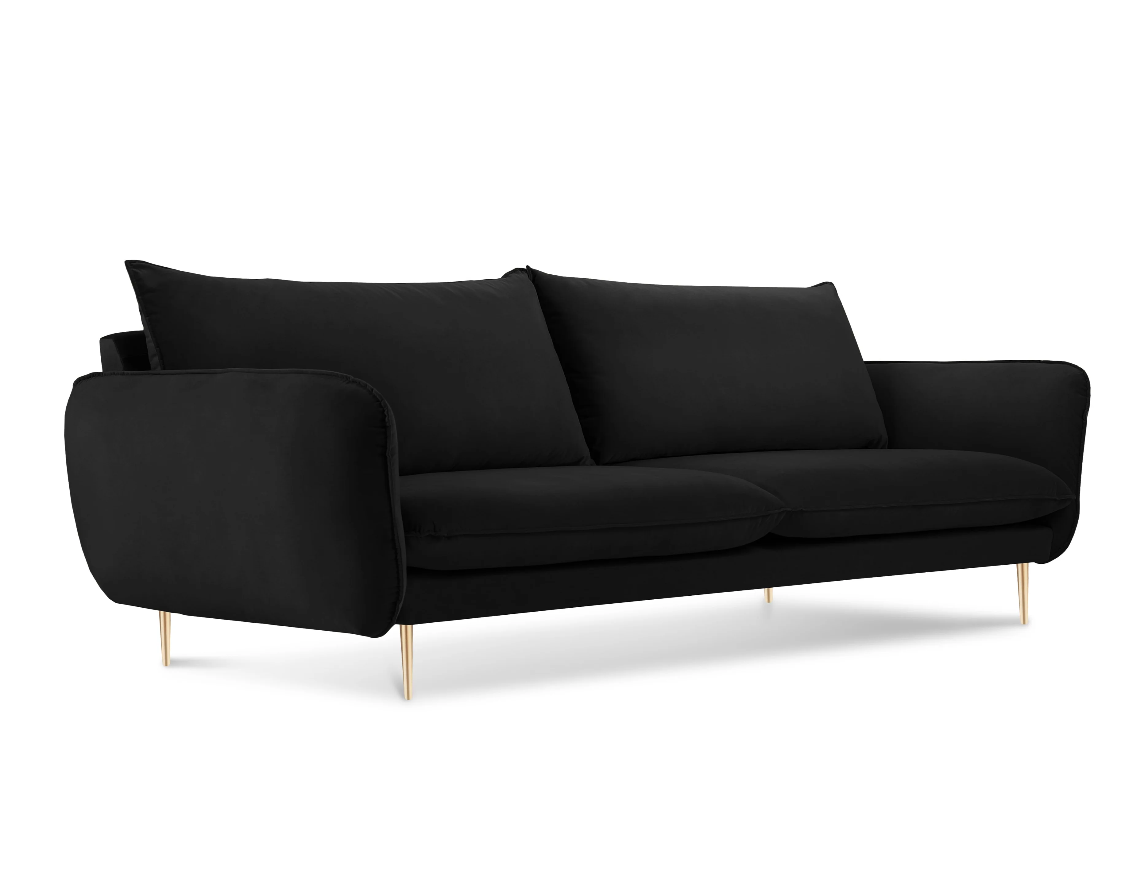 Sofa aksamitna 4-osobowa VIENNA czarny ze złotą podstawą