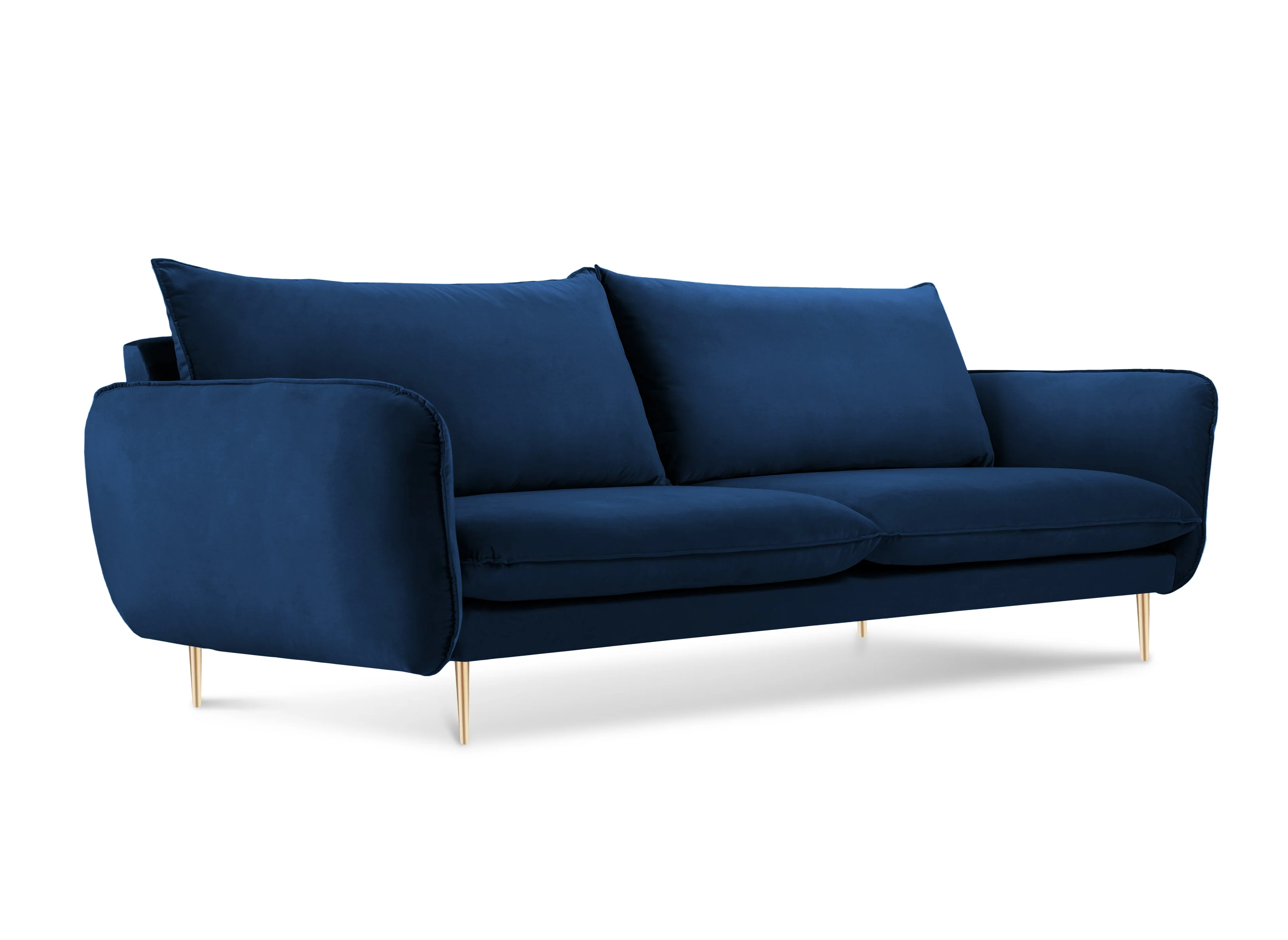 Sofa aksamitna 4-osobowa VIENNA granat królewski ze złotą podstawą