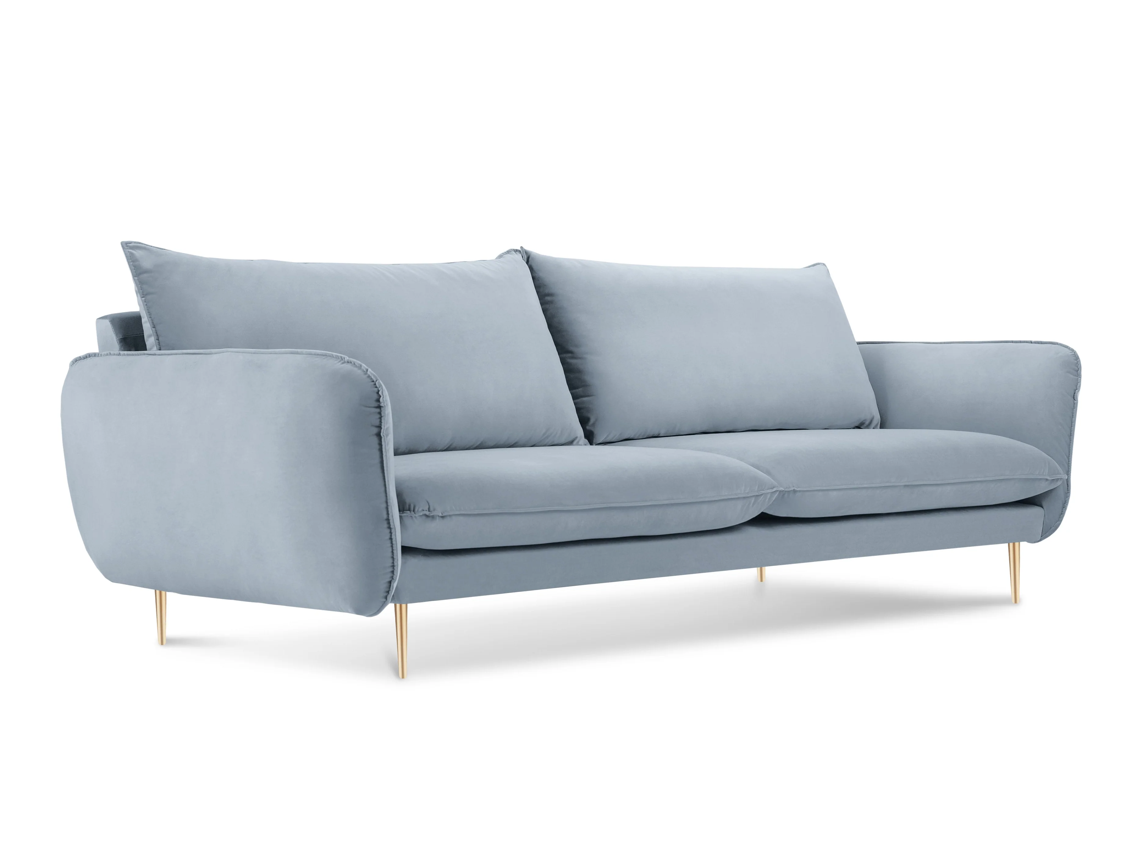 Sofa aksamitna 4-osobowa VIENNA jasnoniebieski ze złotą podstawą