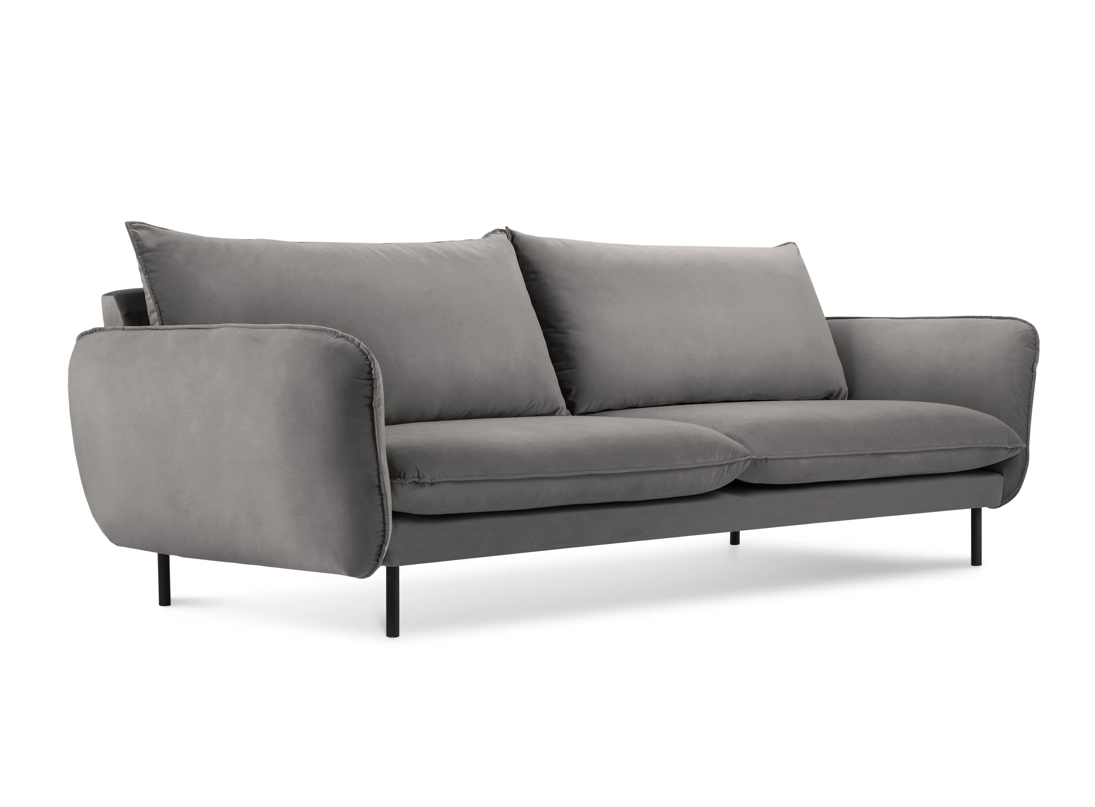 Sofa aksamitna 4-osobowa VIENNA jasnoszary z czarną podstawą