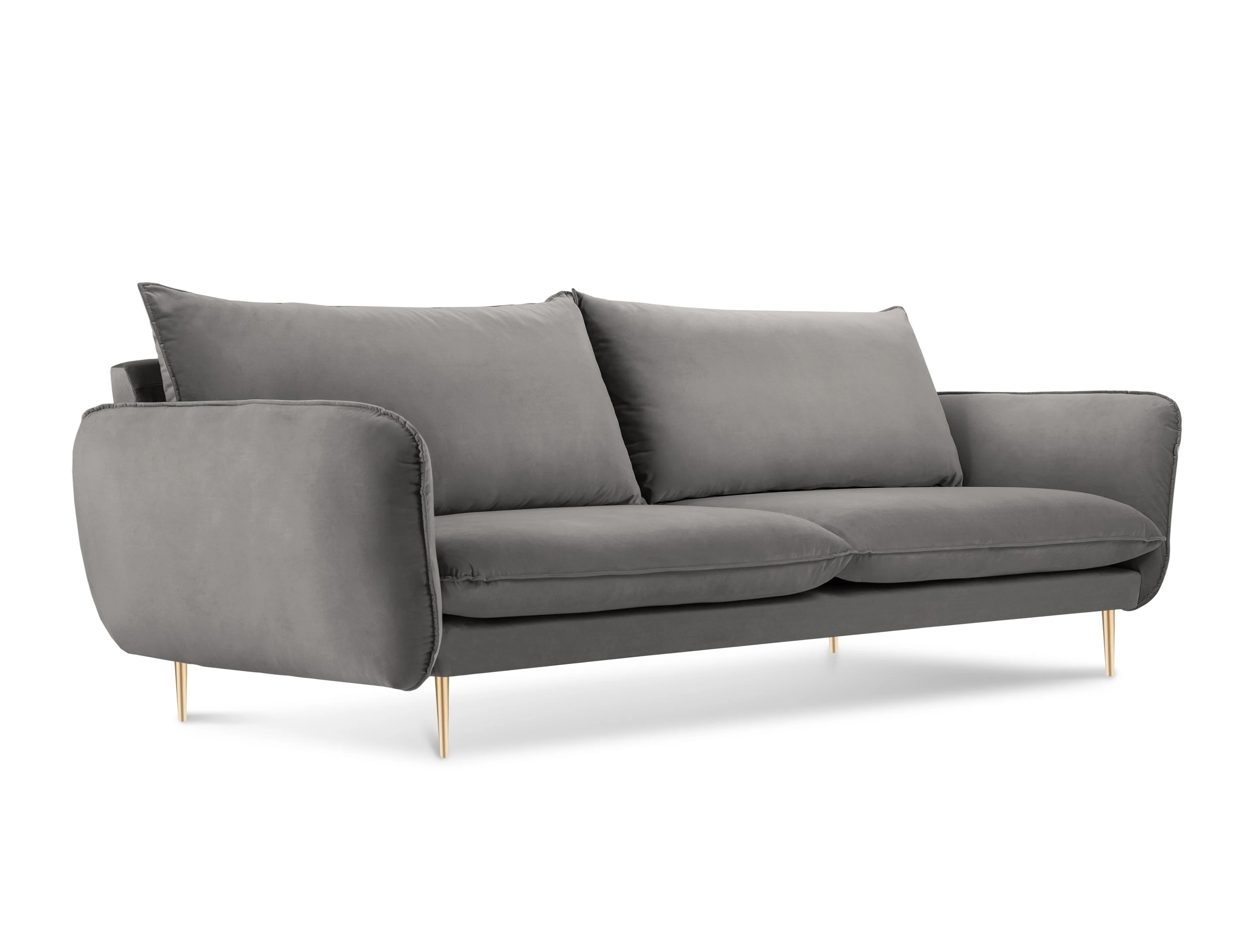 Sofa aksamitna 4-osobowa VIENNA jasnoszary ze złotą podstawą