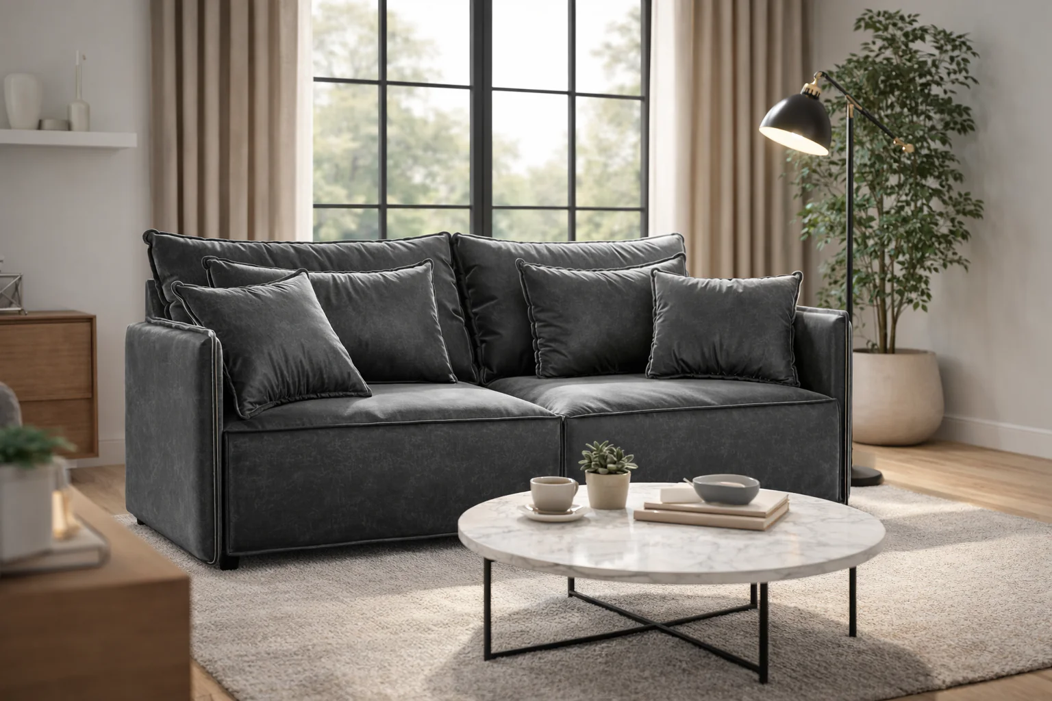 Sofa aksamitna z funkcją spania FABIEN szary - Image 2