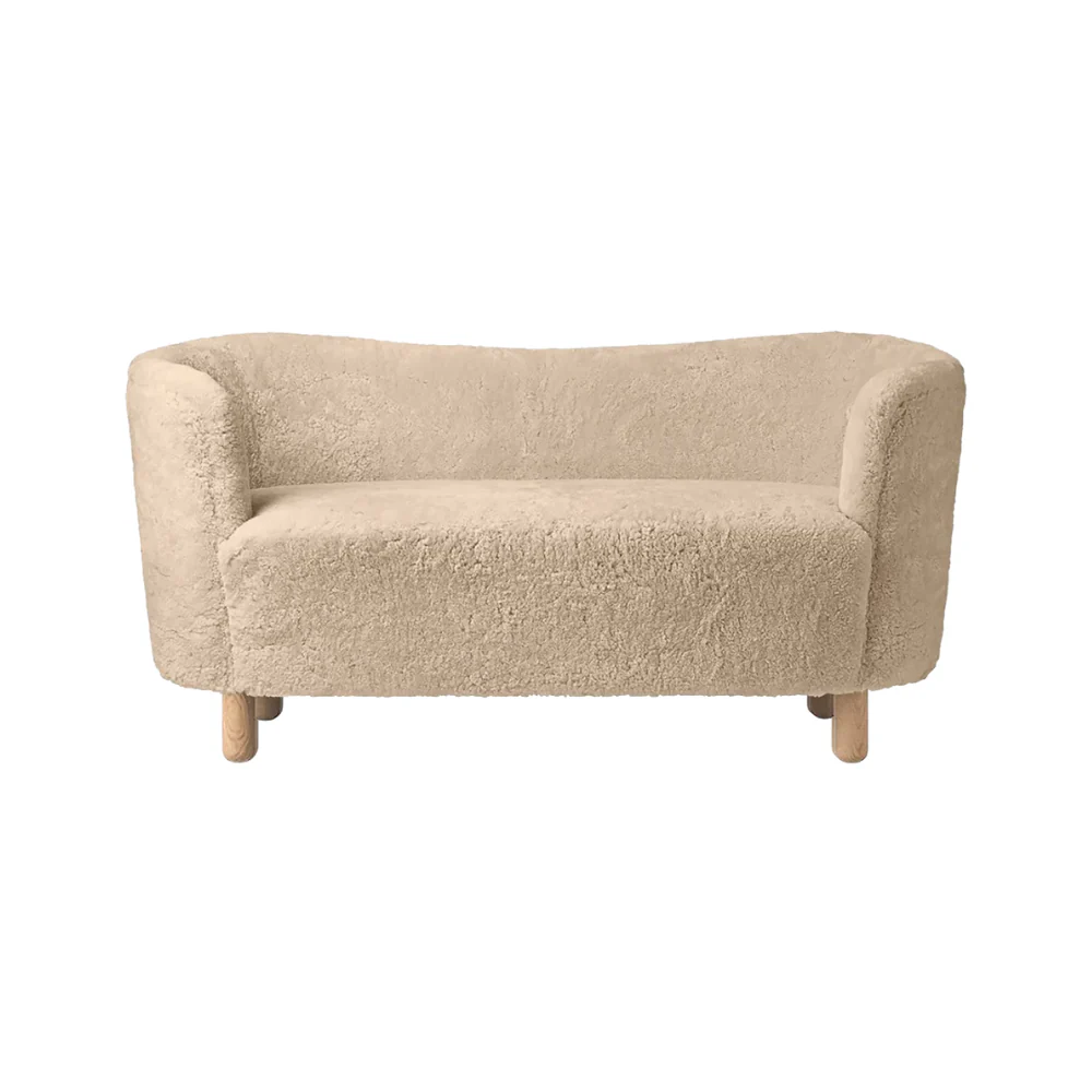 Sofa MINGLE beżowa skóra owcza z dębową podstawą