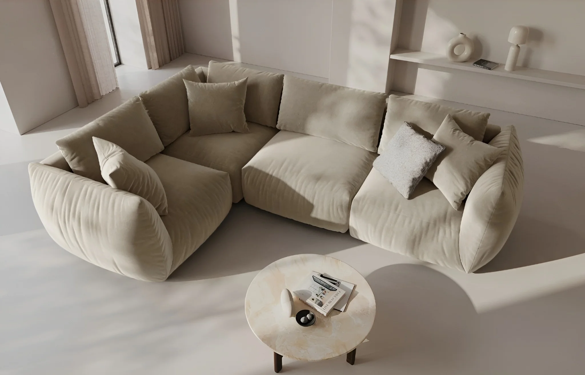 Sofa modułowa aksamitna CHRIS - element lewostronny ecru - Image 2