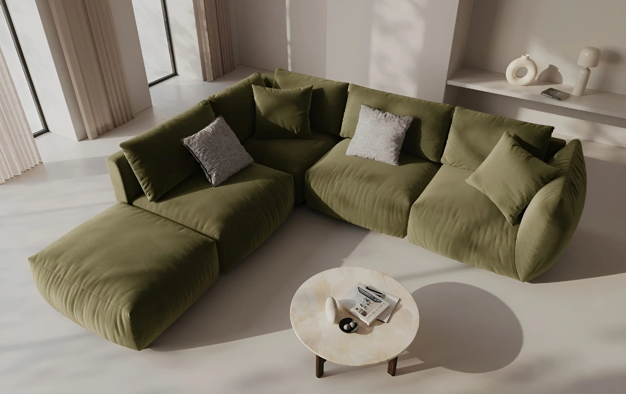 Sofa modułowa aksamitna CHRIS - element lewostronny jasnozielony - Image 2