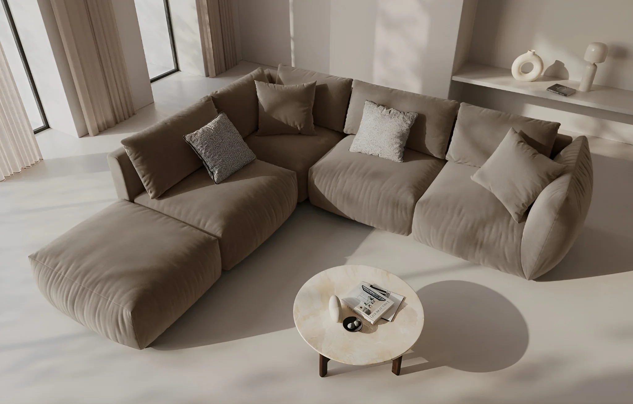 Sofa modułowa aksamitna CHRIS - element prawostronny jasnobrązowy - Image 2