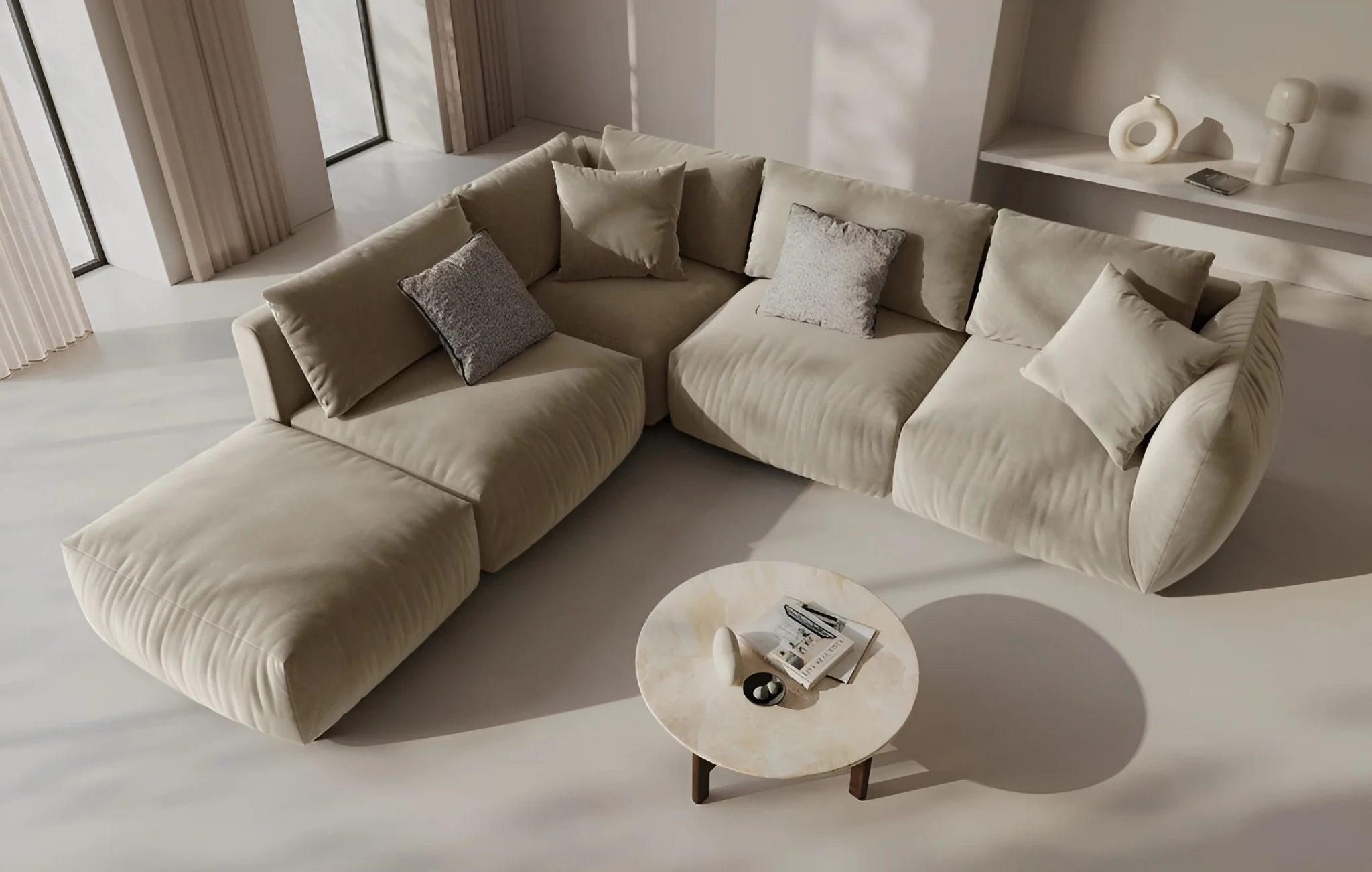 Sofa modułowa aksamitna CHRIS - element prawostronny piaskowy - Image 2