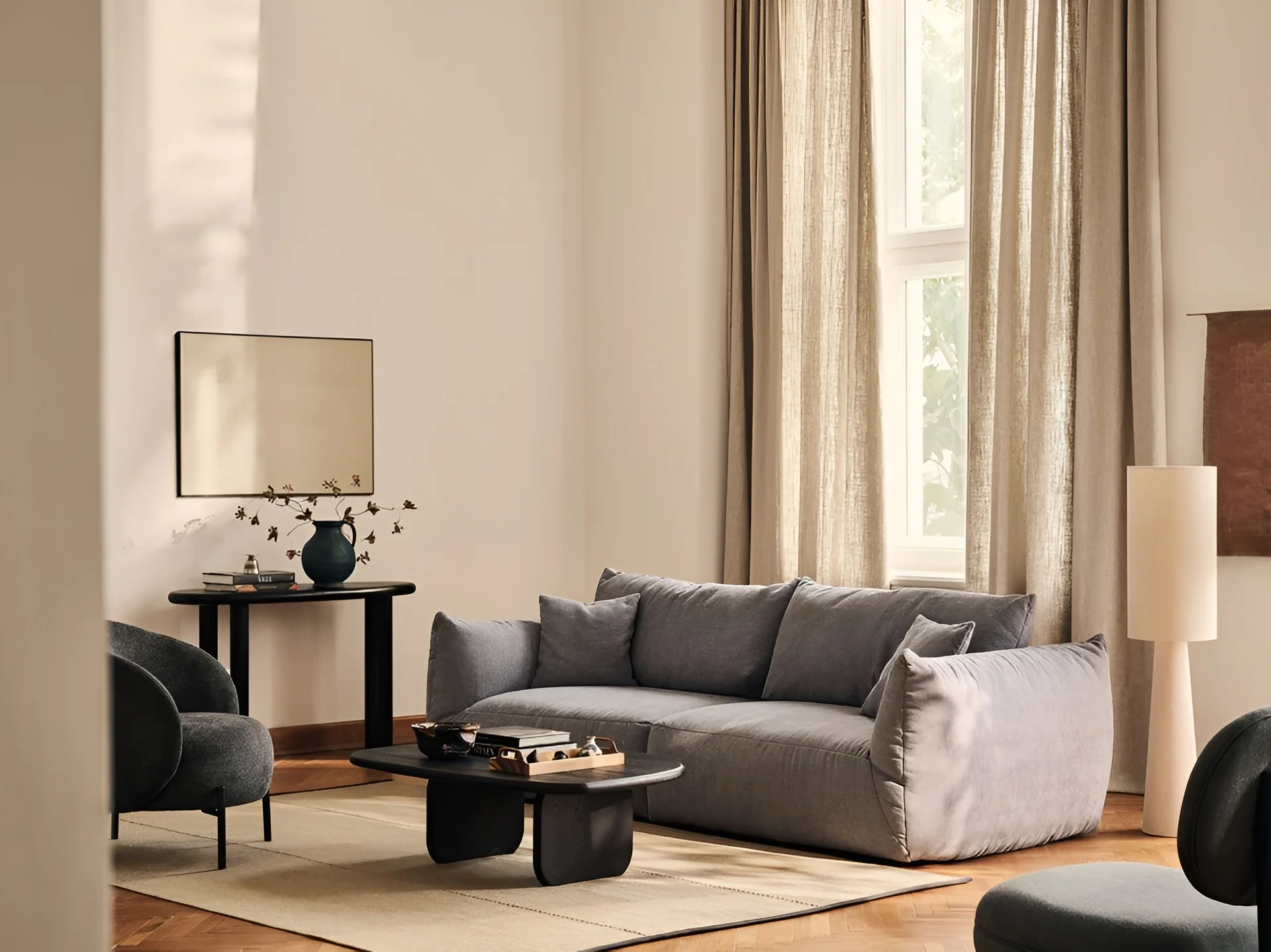 Sofa modułowa aksamitna CHRIS - szeroki element środkowy szary - Image 2