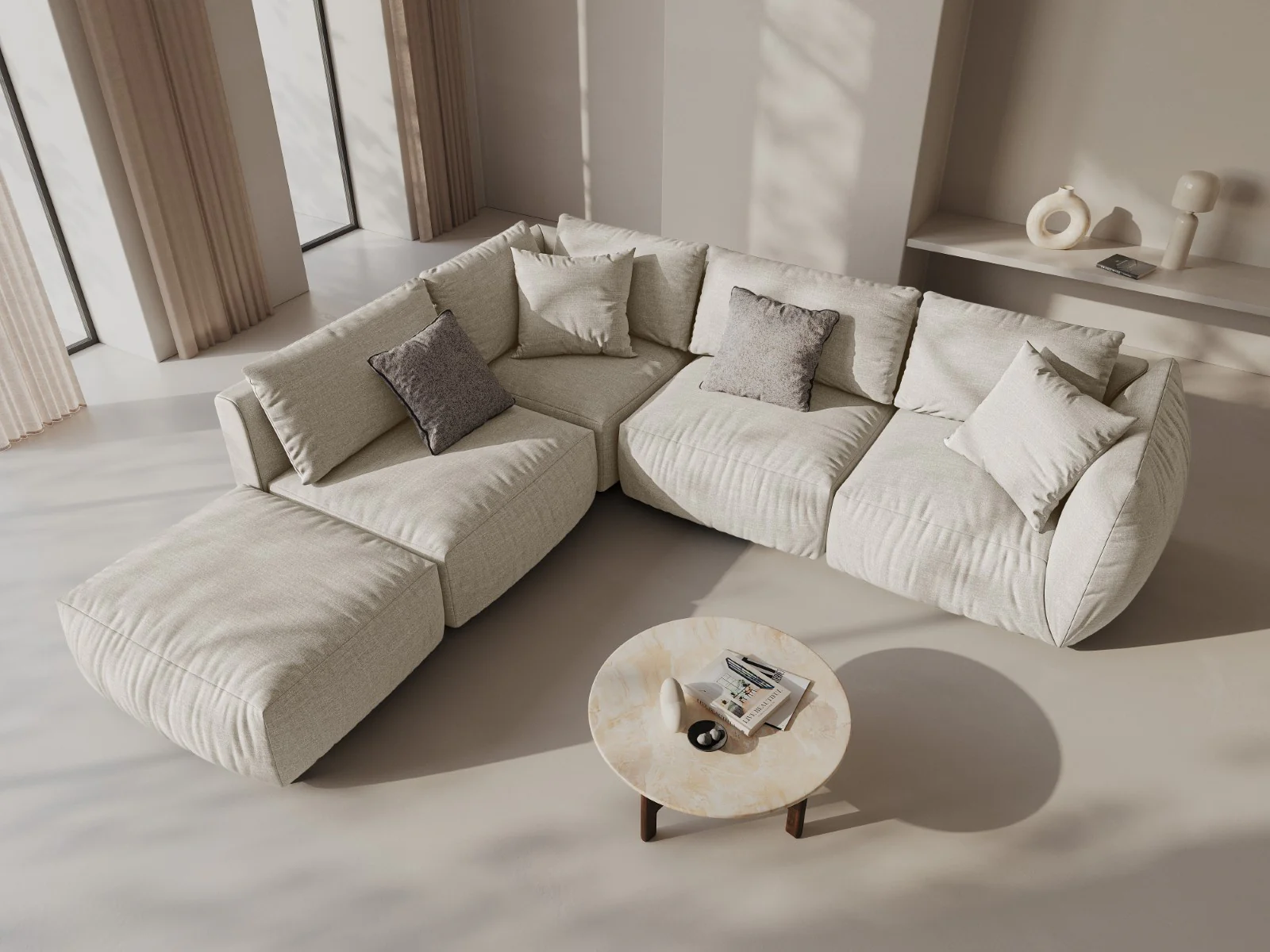 Sofa modułowa CHRIS - element szeroki prawostronny kremowy szenil - Image 2