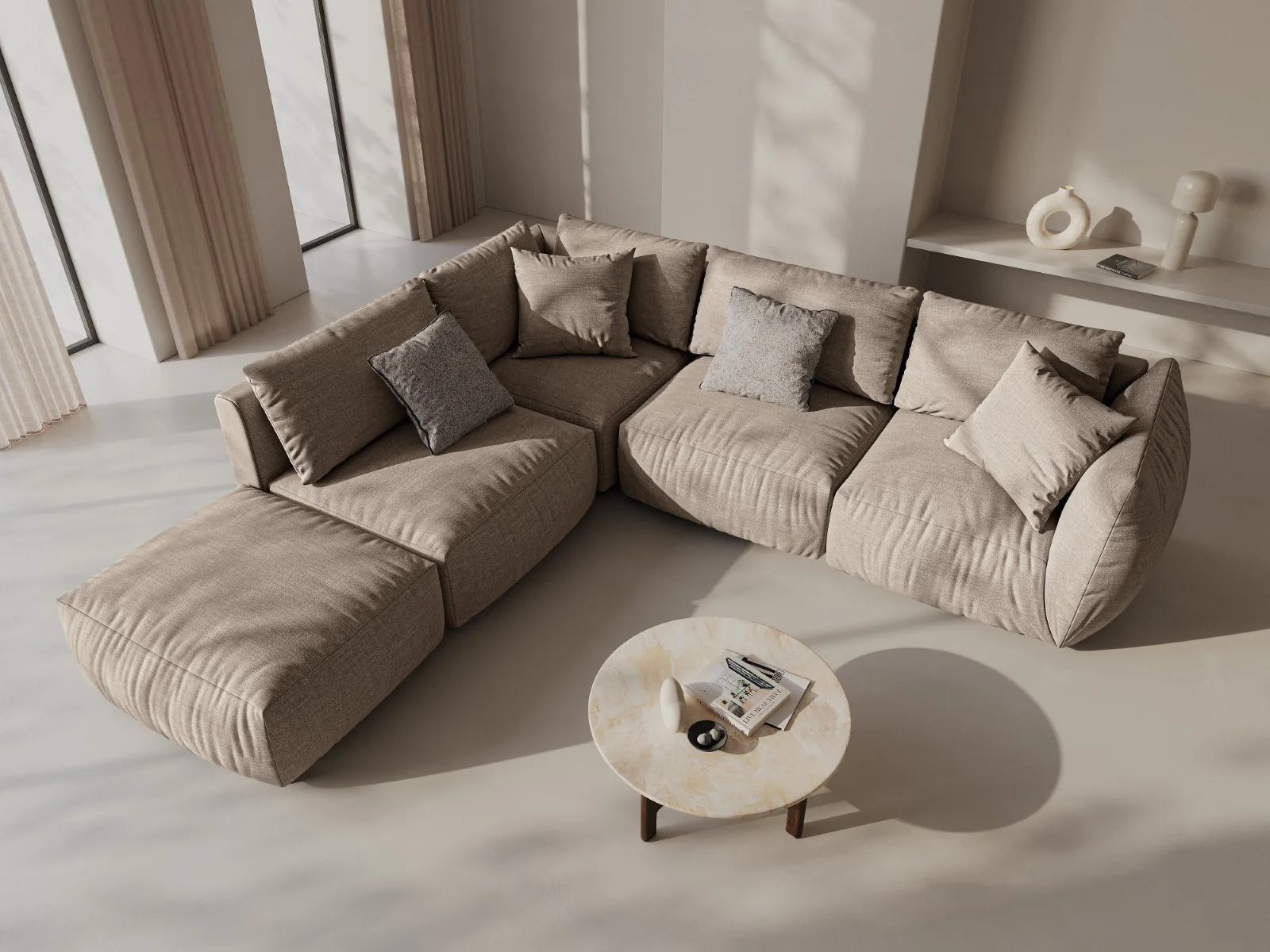 Sofa modułowa CHRIS - element szeroki prawostronny piaskowy szenil - Image 2