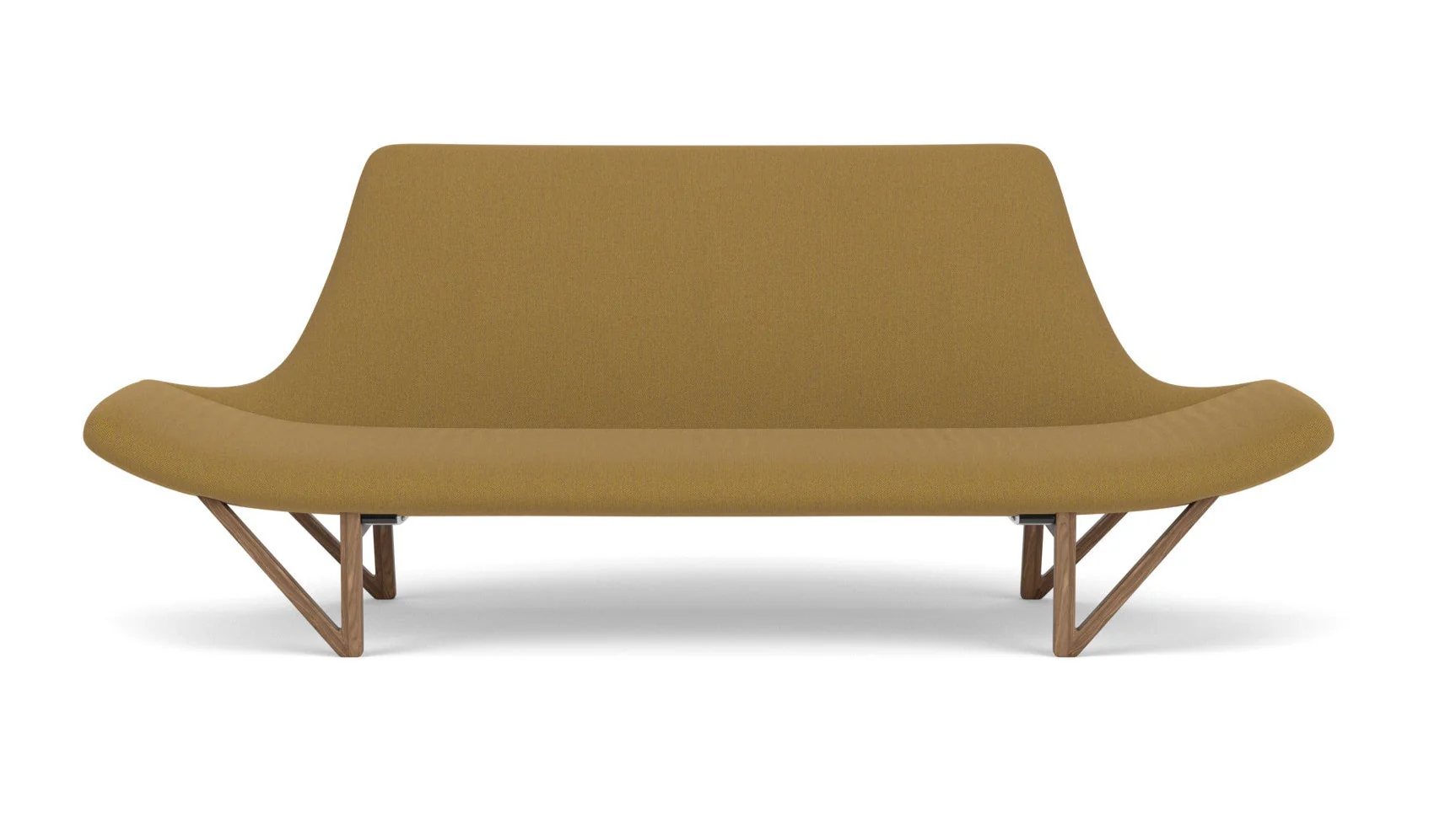 Sofa PAGODE musztardowy z orzechową podstawą - Image 3