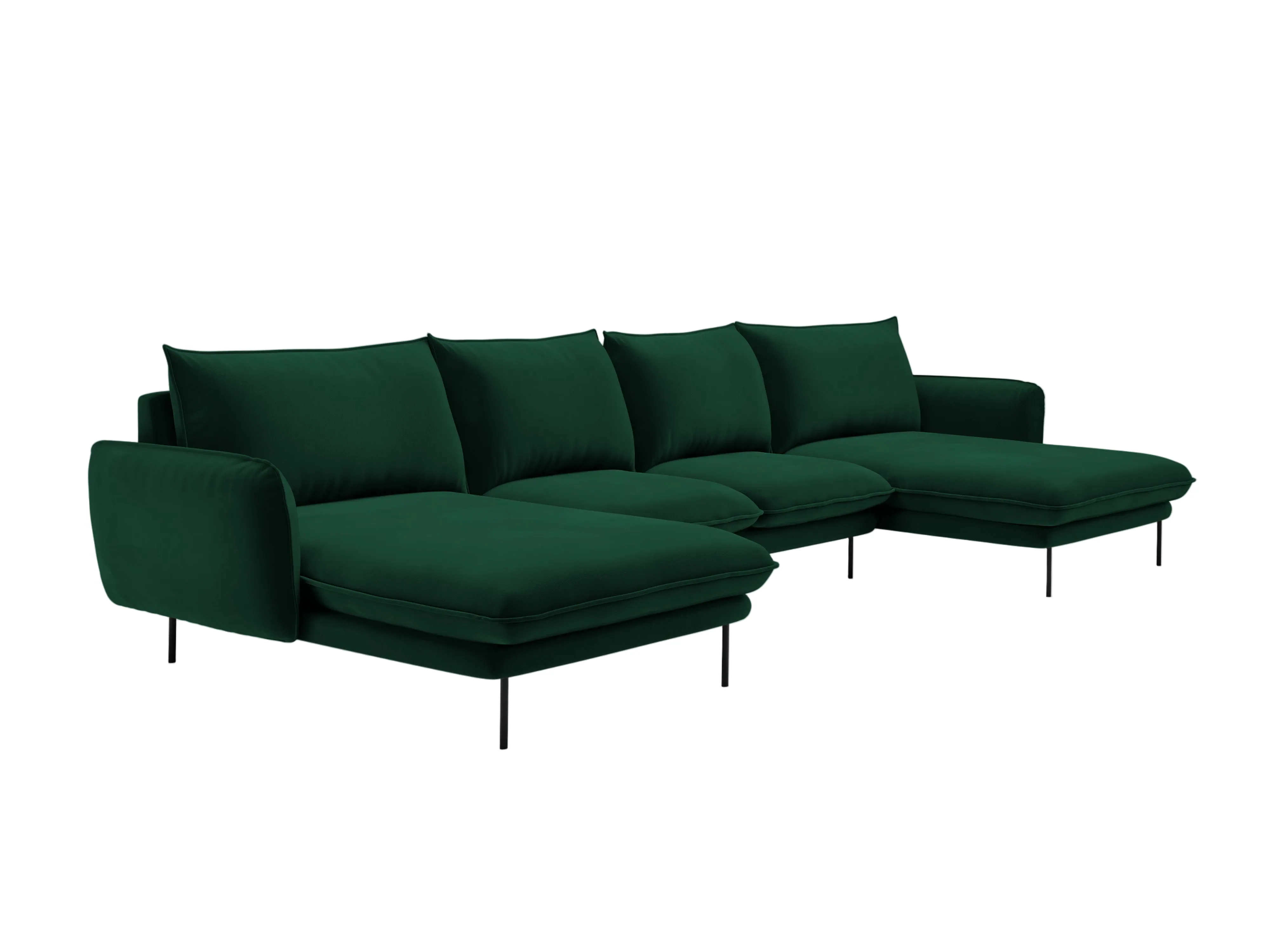 Sofa panoramiczna aksamitna 6-osobowa VIENNA butelkowa zieleń z czarną podstawą