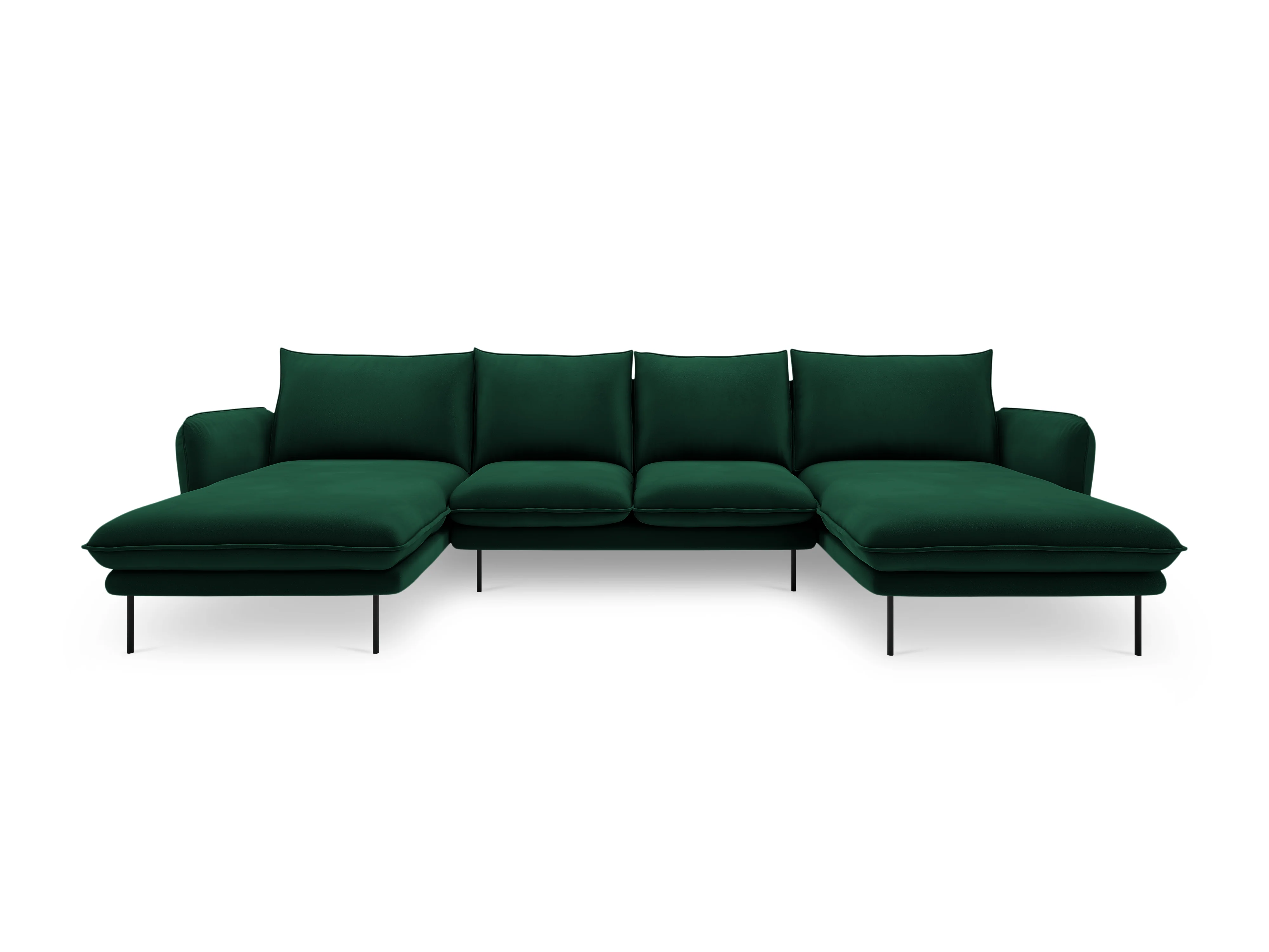Sofa panoramiczna aksamitna 6-osobowa VIENNA butelkowa zieleń z czarną podstawą - Image 4