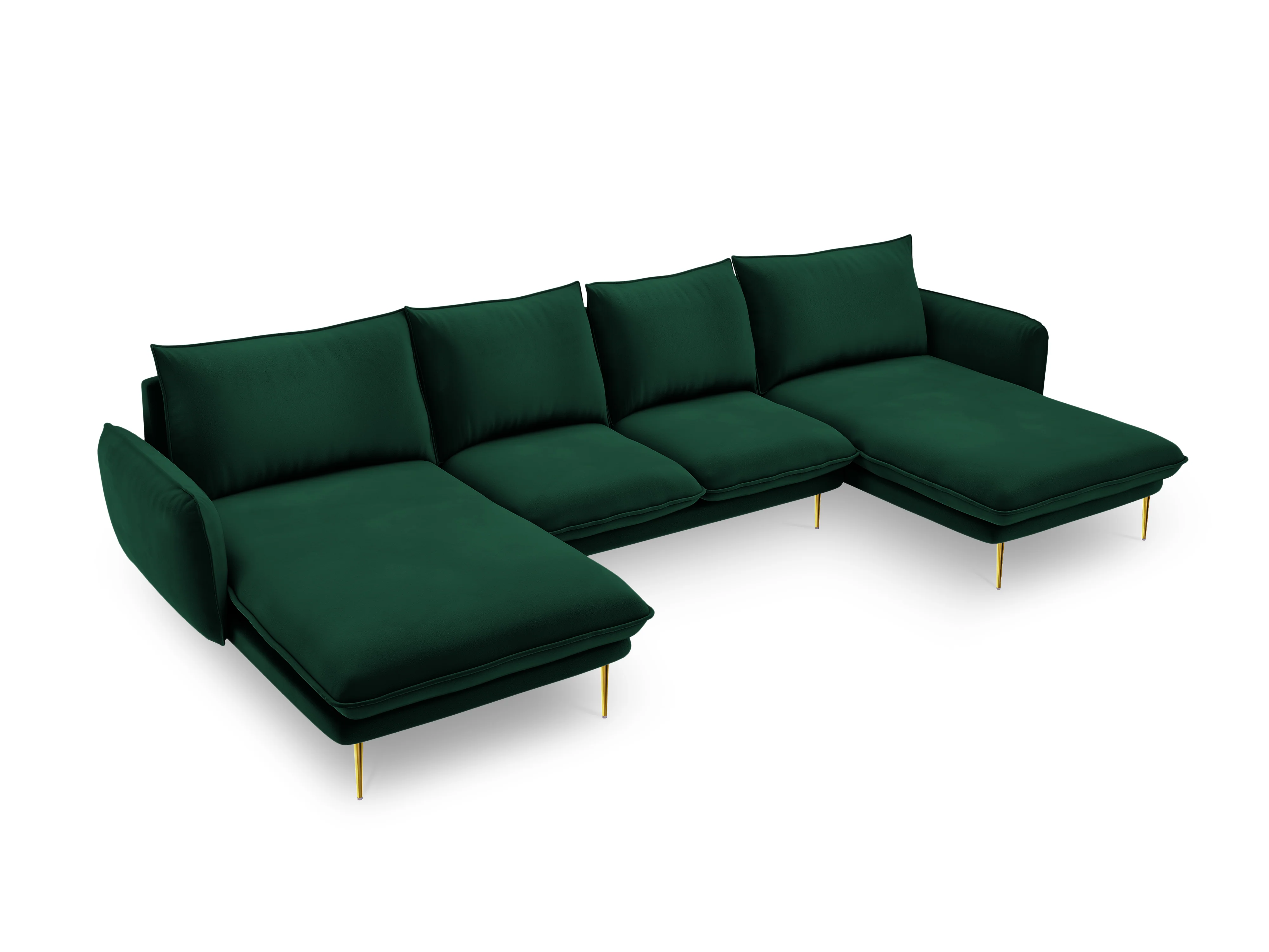 Sofa panoramiczna aksamitna 6-osobowa VIENNA butelkowa zieleń ze złotą podstawą - Image 3