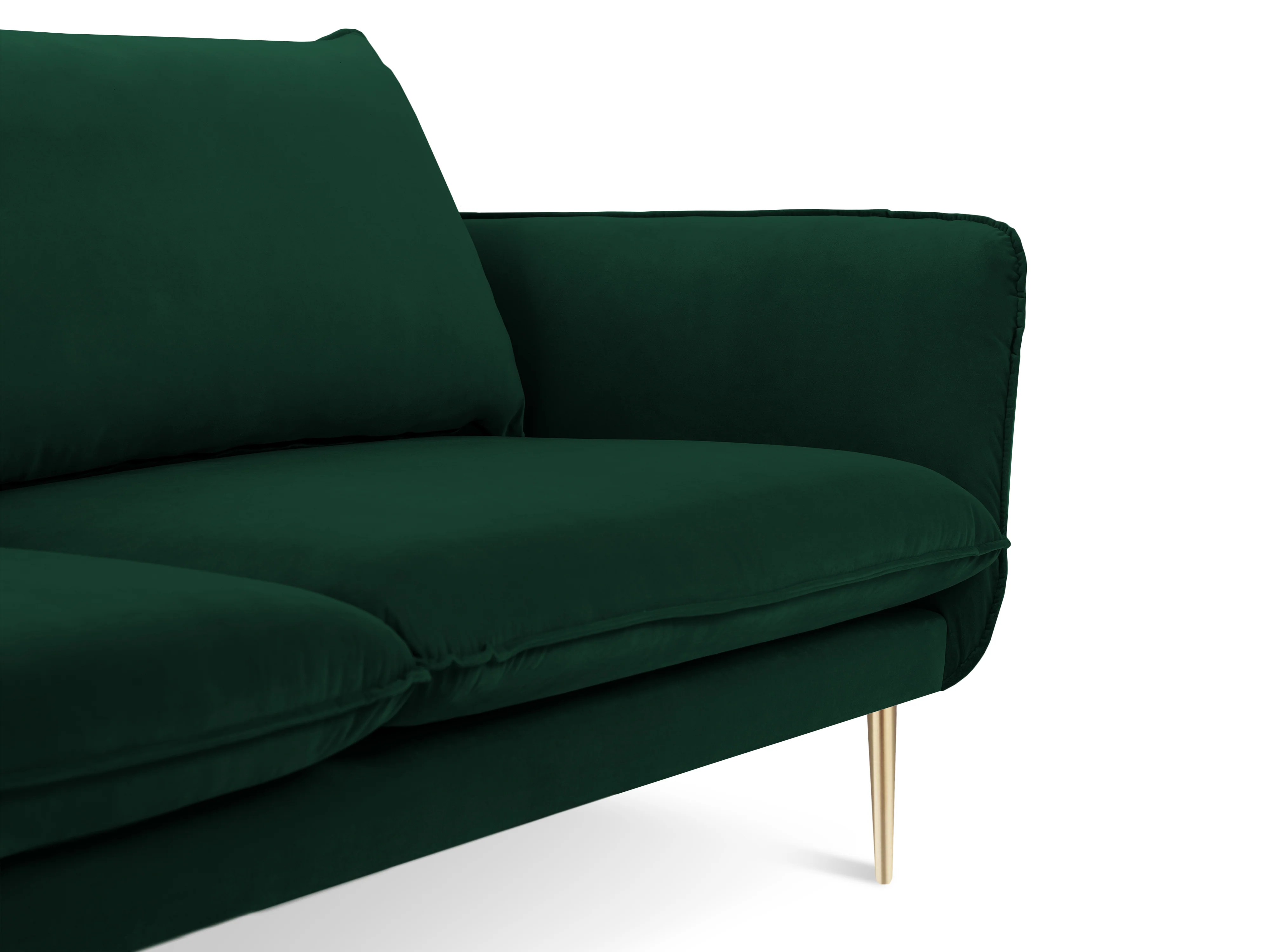 Sofa panoramiczna aksamitna 6-osobowa VIENNA butelkowa zieleń ze złotą podstawą - Image 7
