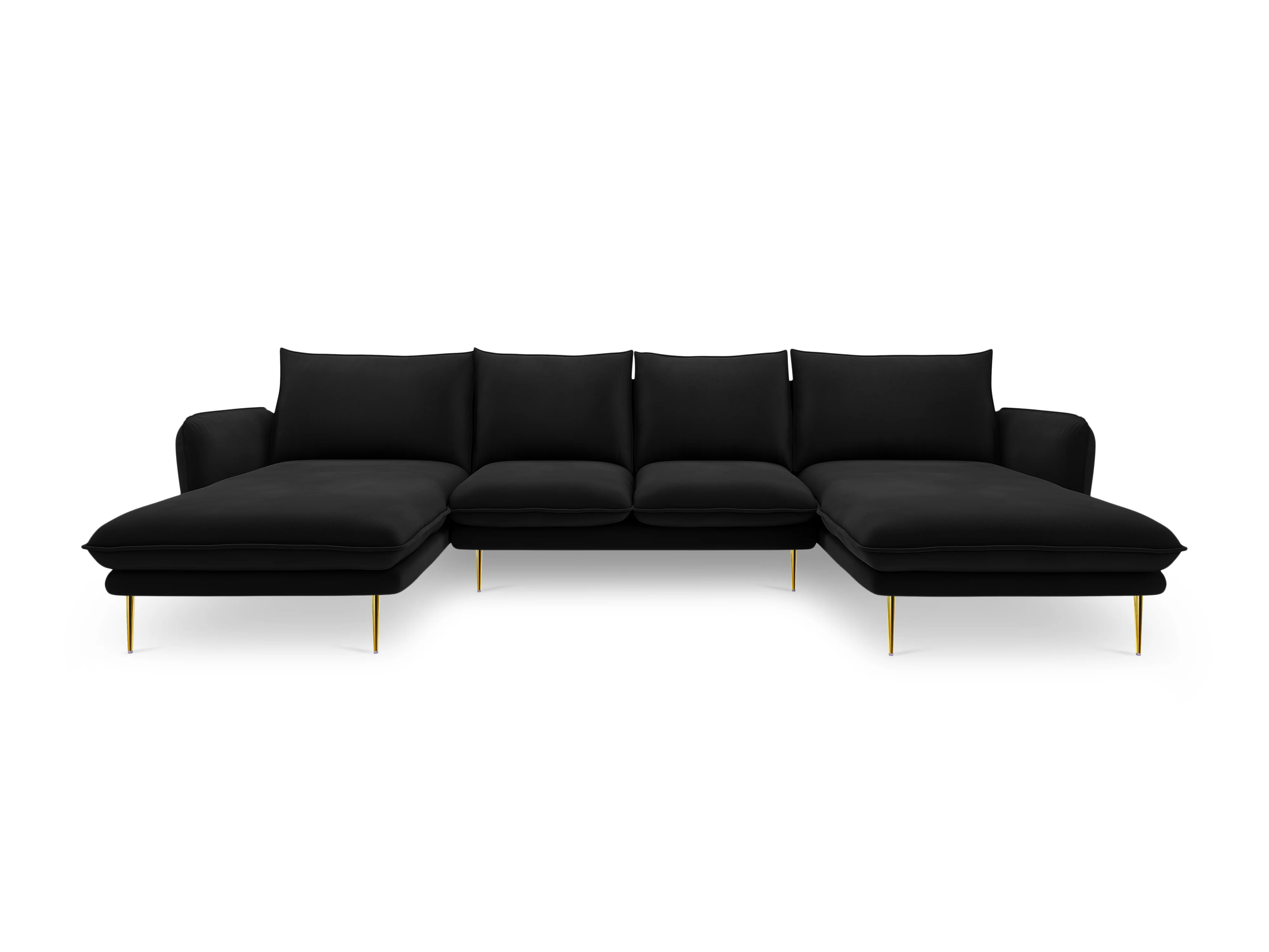 Sofa panoramiczna aksamitna 6-osobowa VIENNA czarny ze złotą podstawą - Image 4