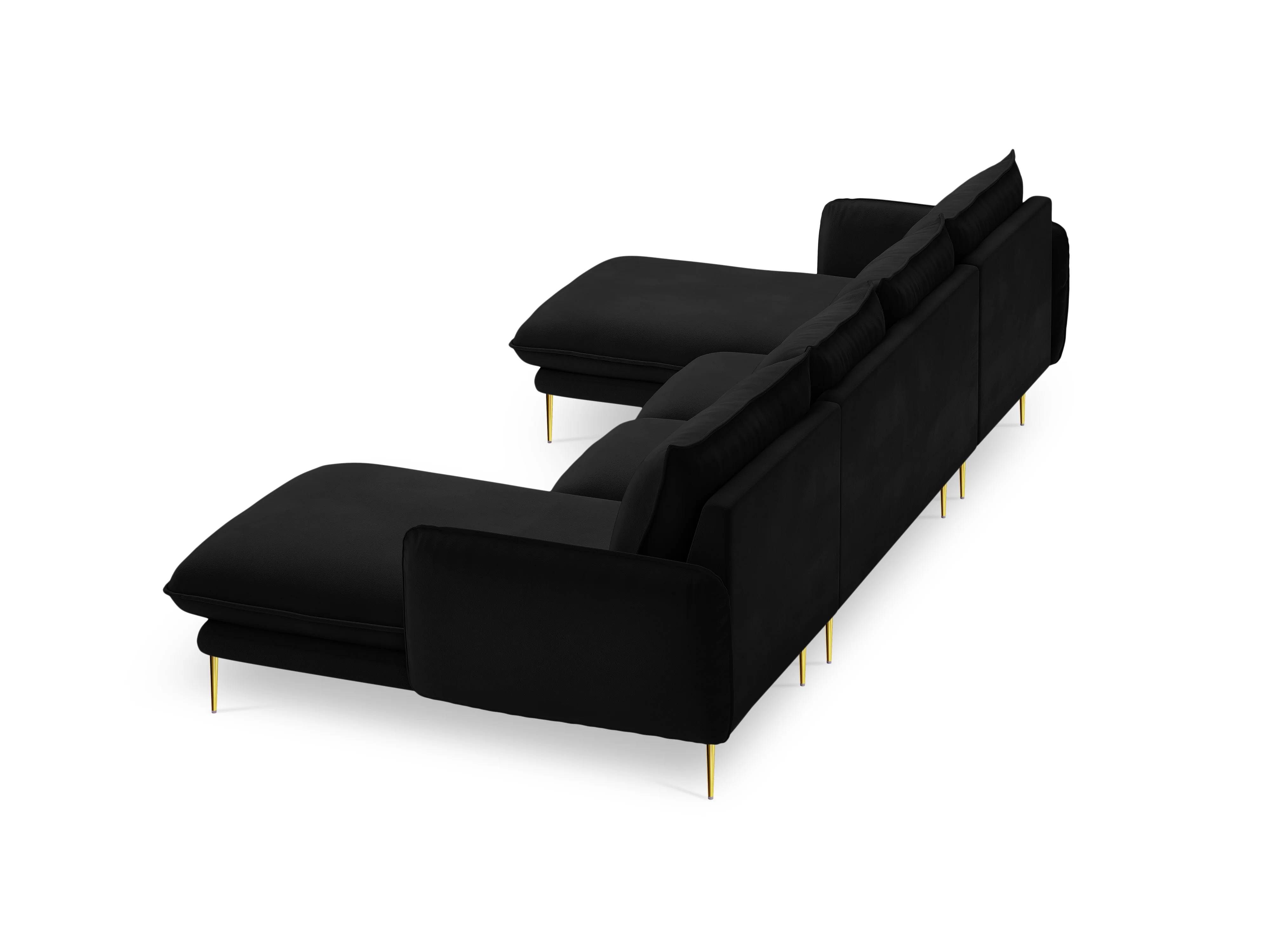 Sofa panoramiczna aksamitna 6-osobowa VIENNA czarny ze złotą podstawą - Image 5