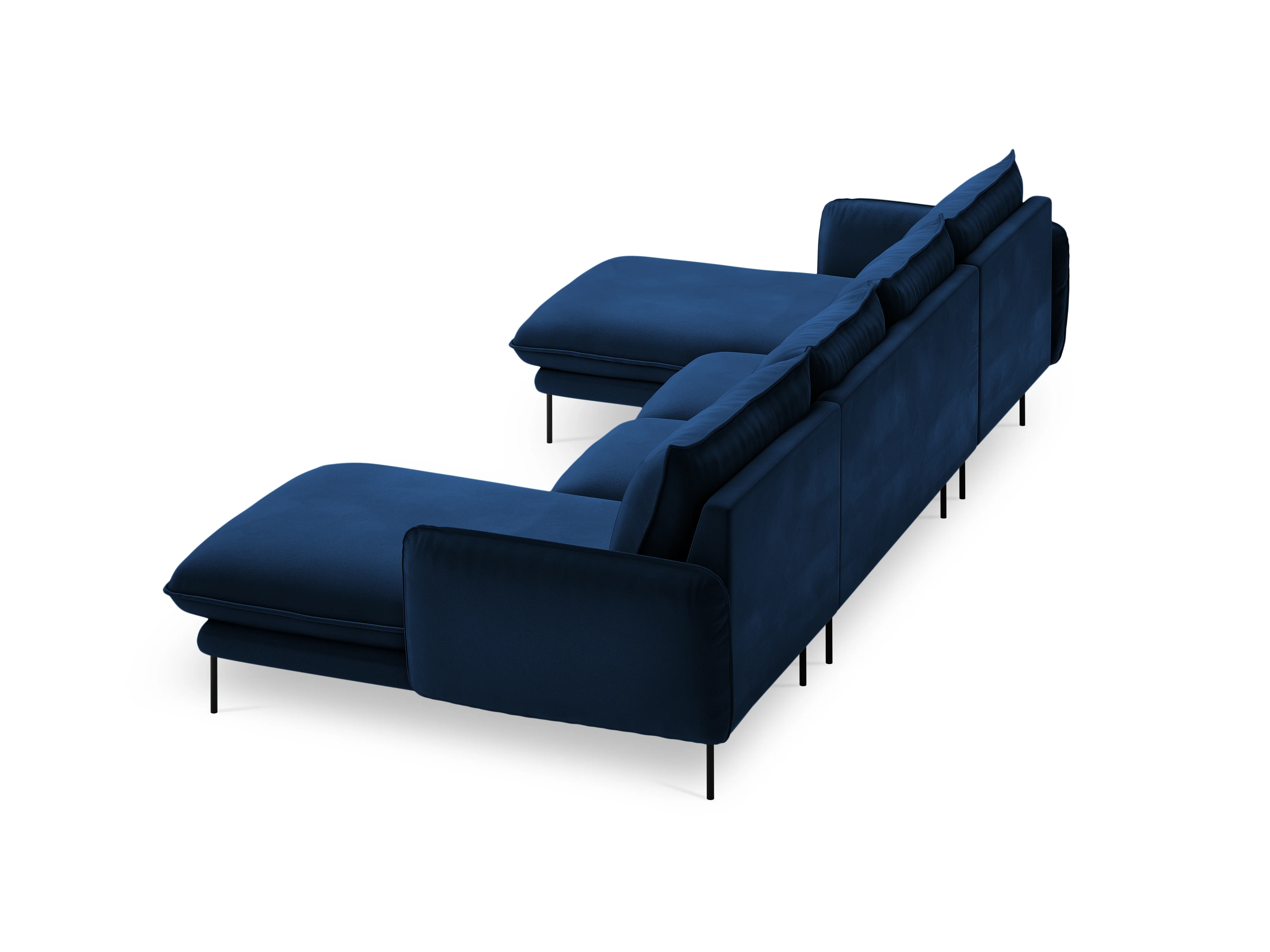 Sofa panoramiczna aksamitna 6-osobowa VIENNA granat królewski z czarną podstawą - Image 3
