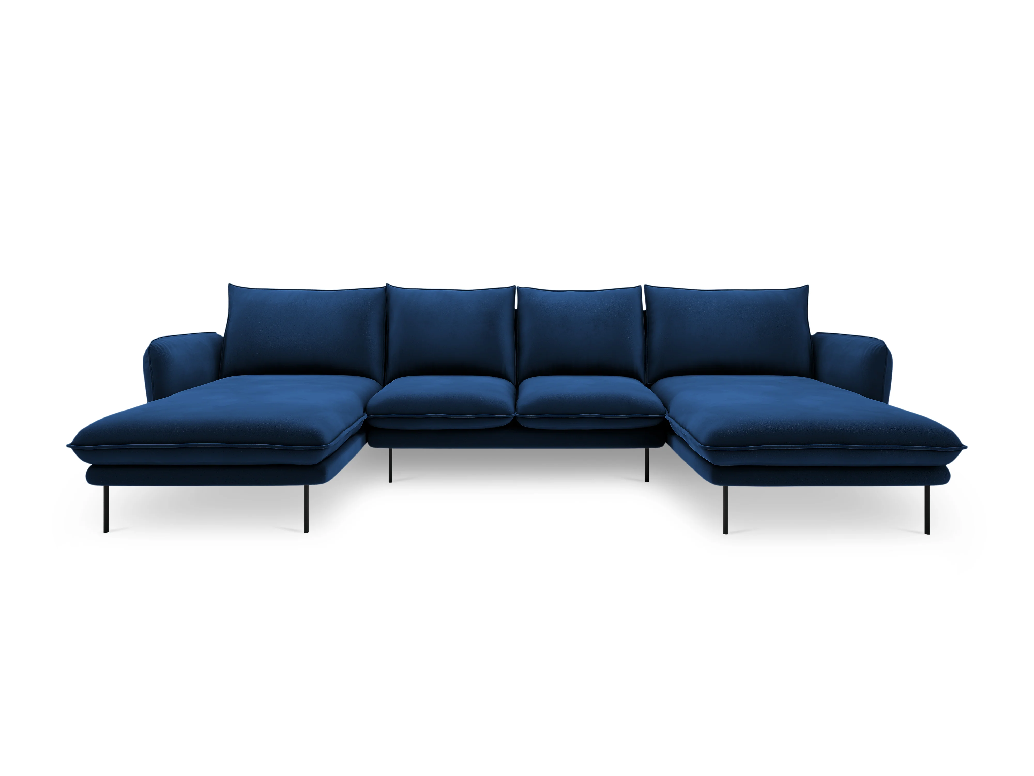 Sofa panoramiczna aksamitna 6-osobowa VIENNA granat królewski z czarną podstawą - Image 5