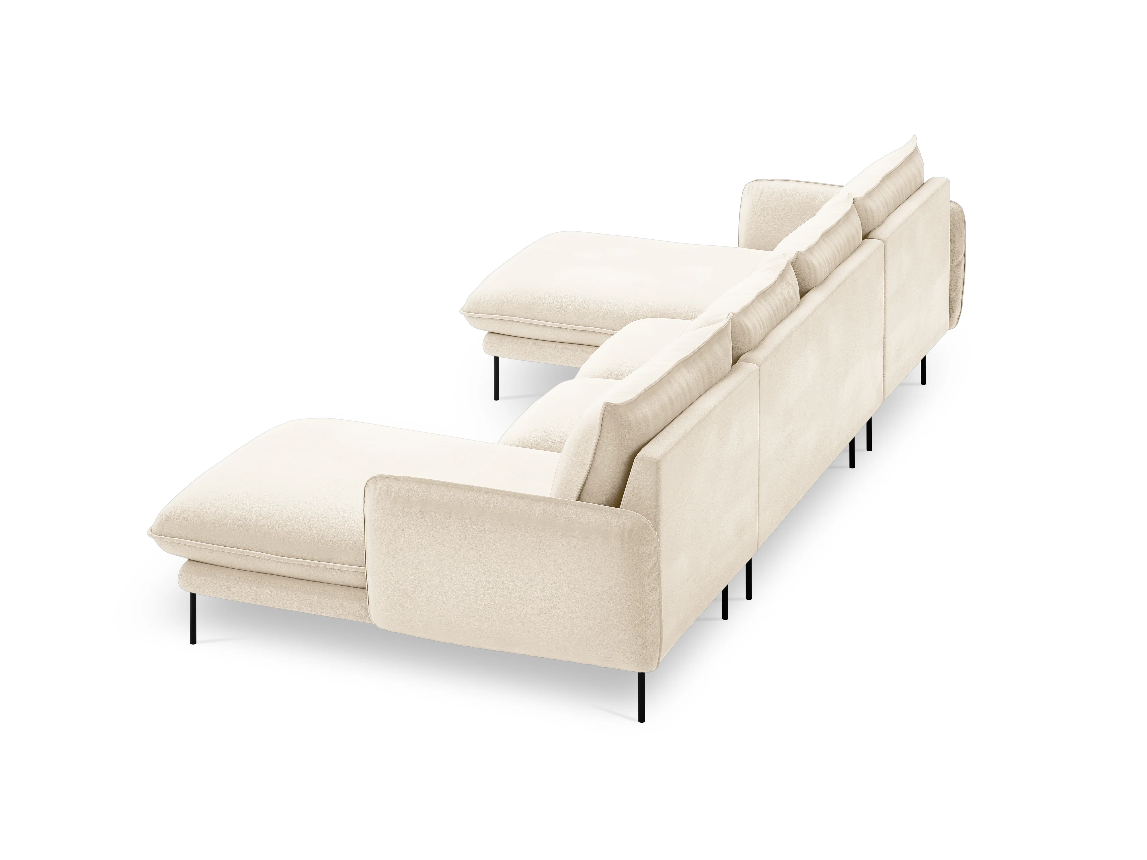 Sofa panoramiczna aksamitna 6-osobowa VIENNA jasnobeżowy z czarną podstawą - Image 5