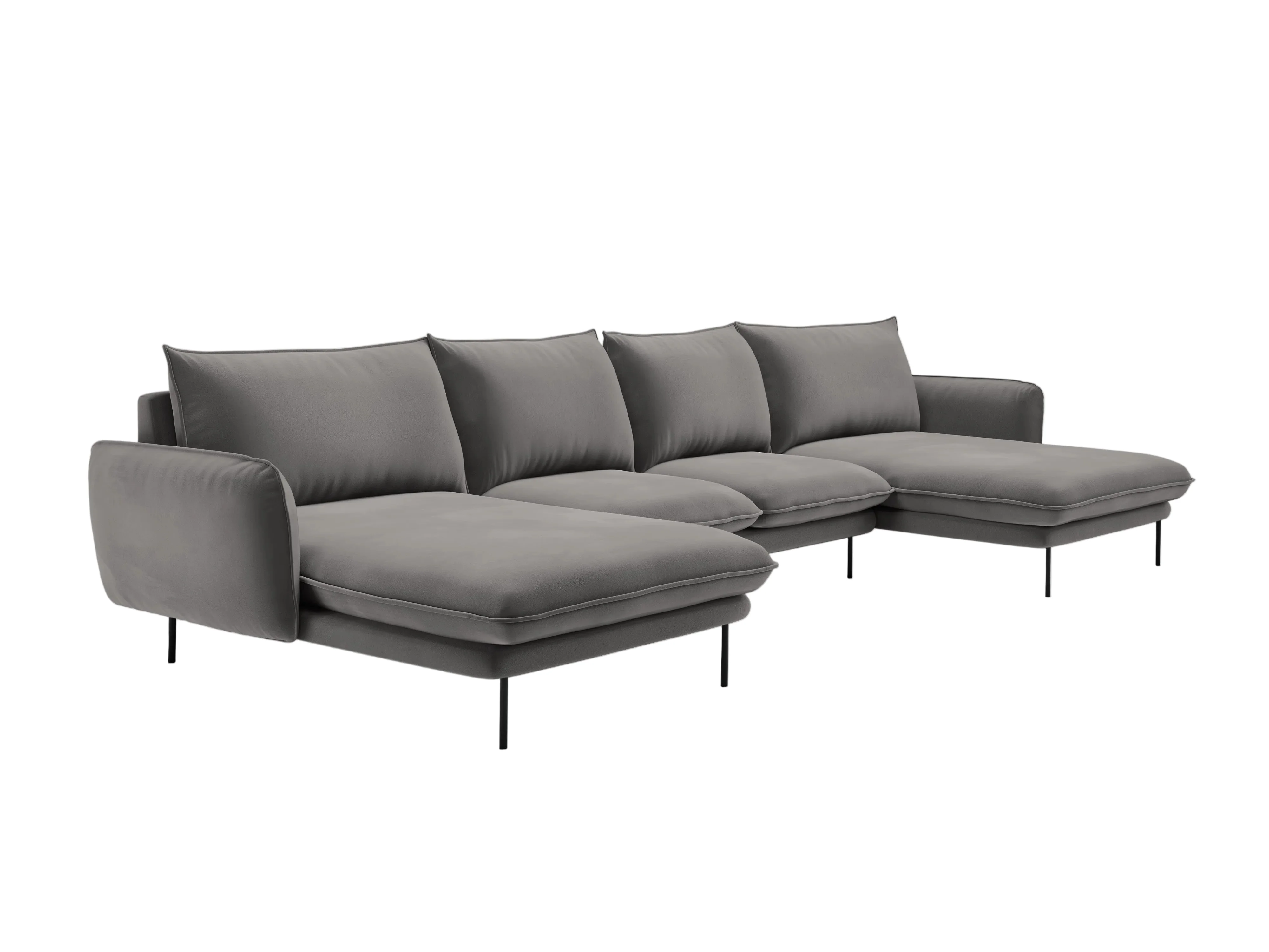 Sofa panoramiczna aksamitna 6-osobowa VIENNA jasnoszary z czarną podstawą