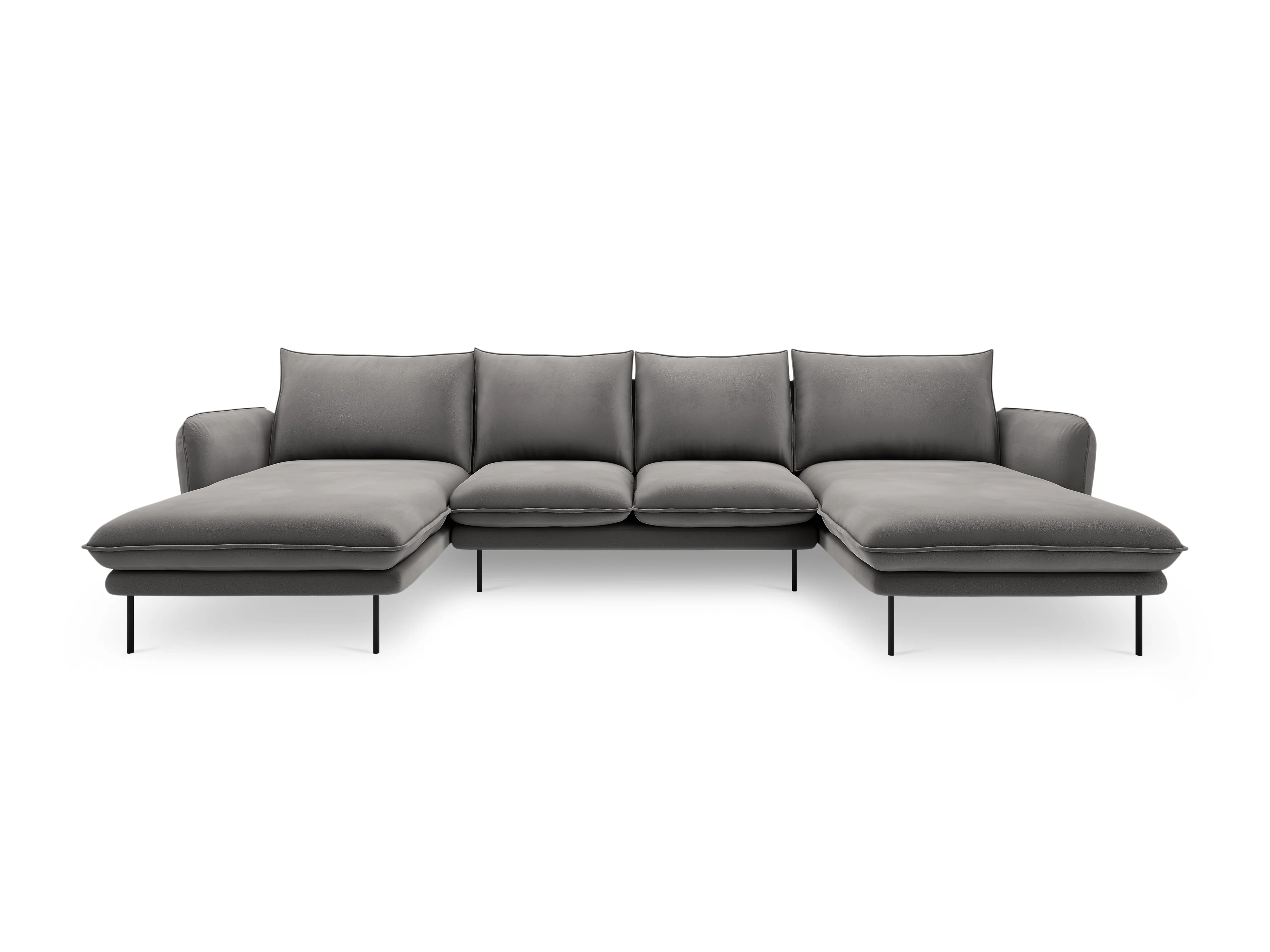 Sofa panoramiczna aksamitna 6-osobowa VIENNA jasnoszary z czarną podstawą - Image 4