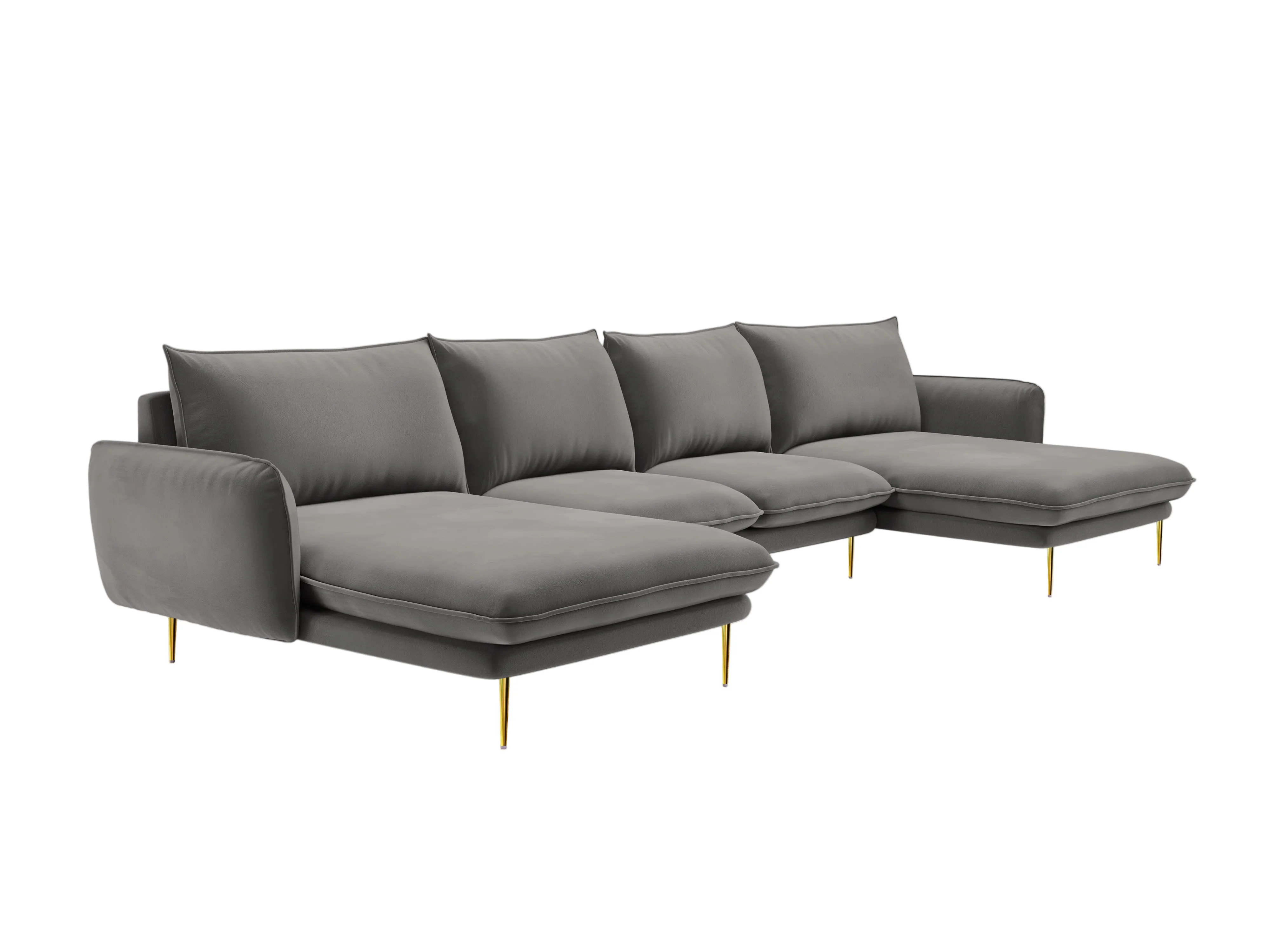 Sofa panoramiczna aksamitna 6-osobowa VIENNA jasnoszary ze złotą podstawą