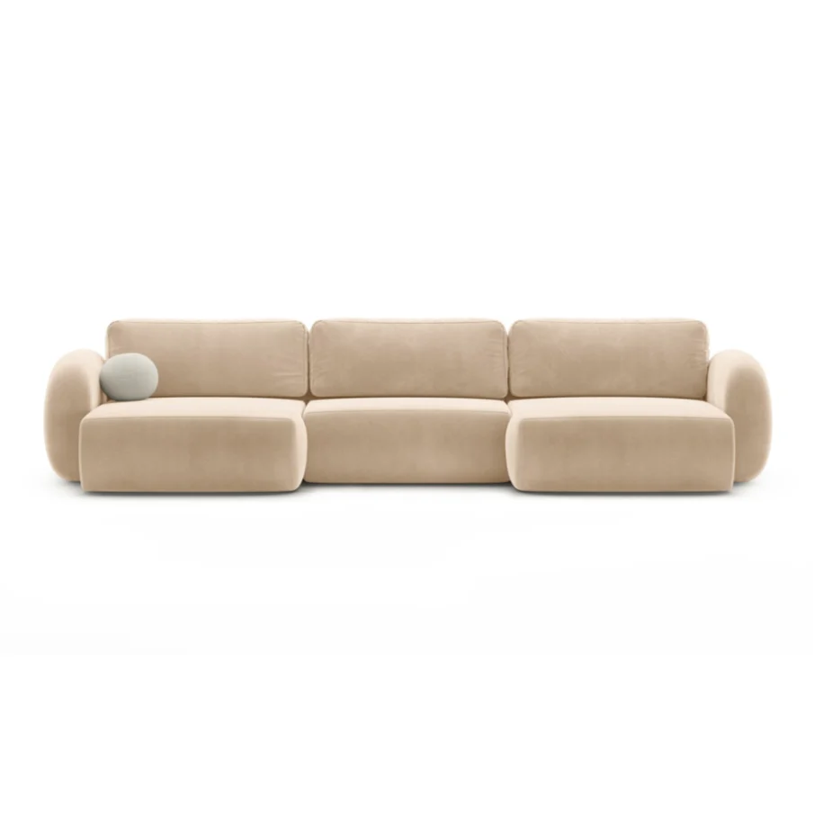 Sofa panoramiczna aksamitna z funkcją spania 5-osobowa TONALE beżowy