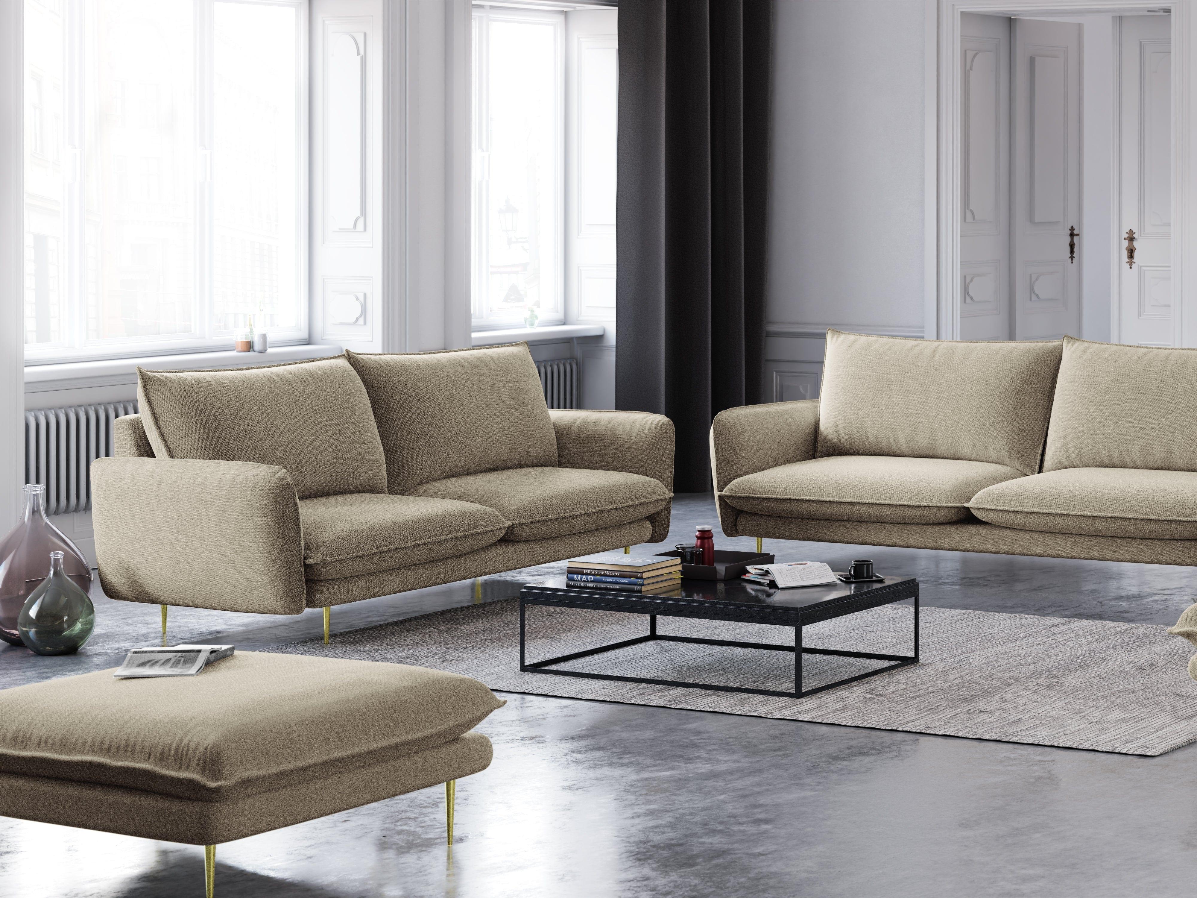 Sofa 2-osobowa VIENNA beżowy szenil ze złotą podstawą - Image 2