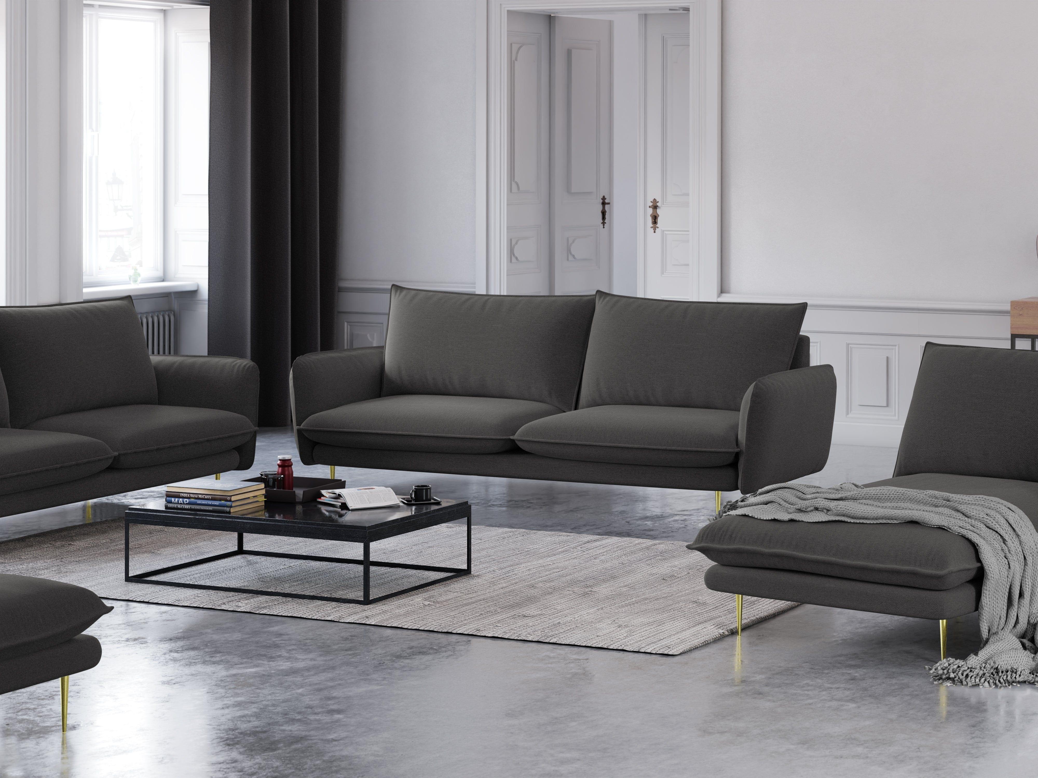 Sofa 3-osobowa VIENNA ciemnoszary szenil ze złotą podstawą - Image 2