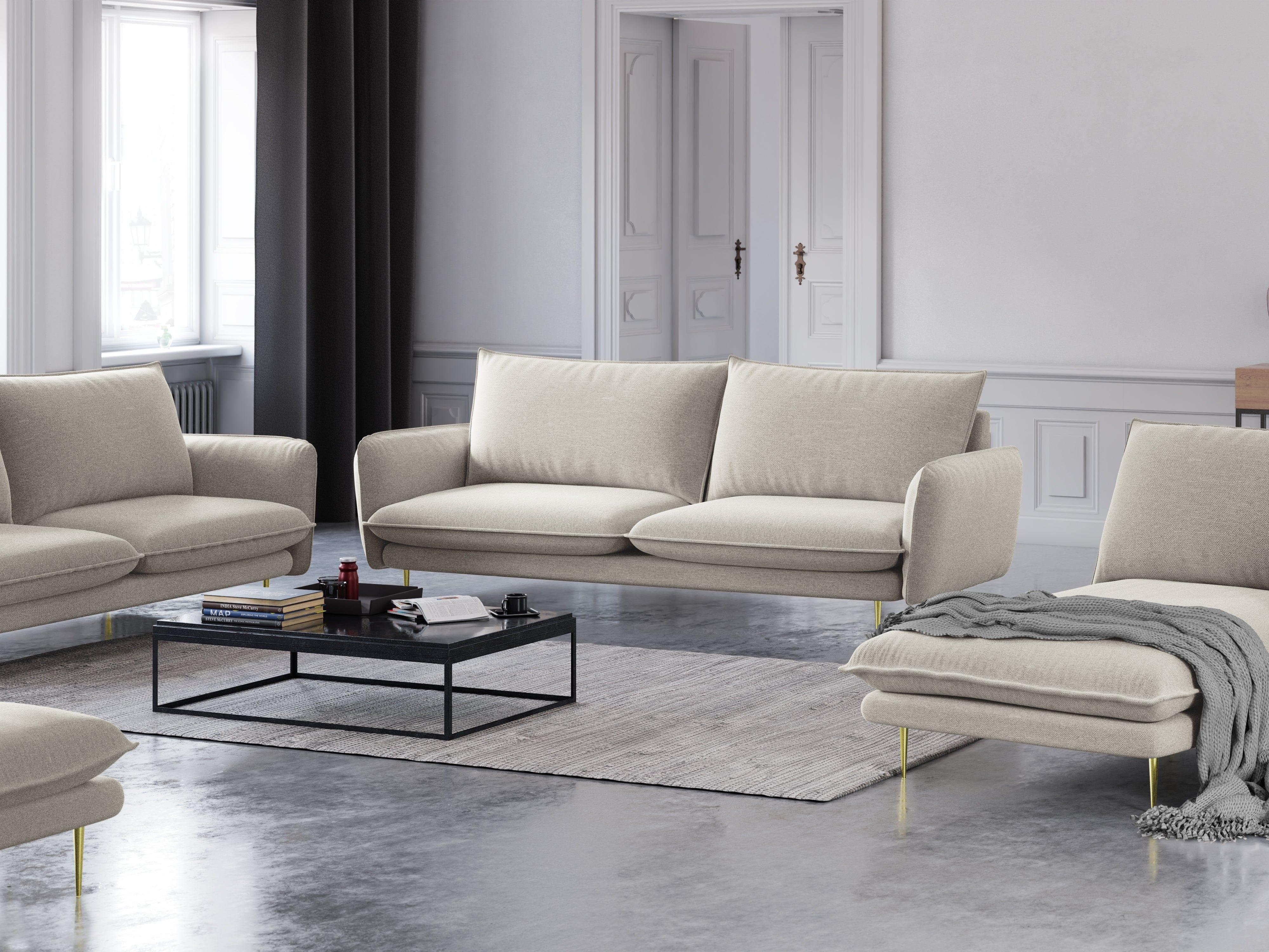 Sofa 4-osobowa VIENNA jasnobeżowy szenil ze złotą podstawą - Image 2