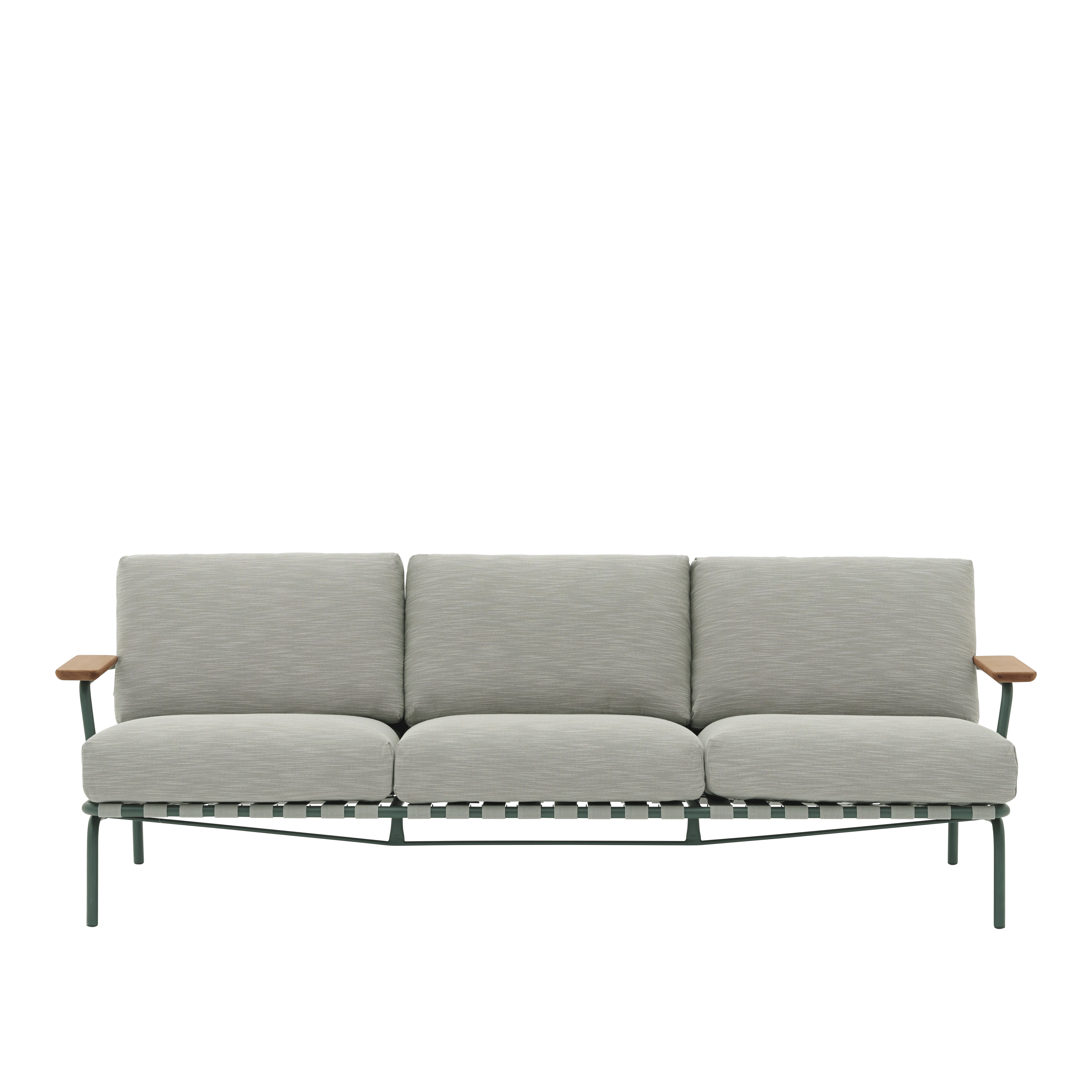 Sofa z podłokietnikami zewnętrzna 3-osobowa SETTLE szary z zieloną podstawą - Image 4