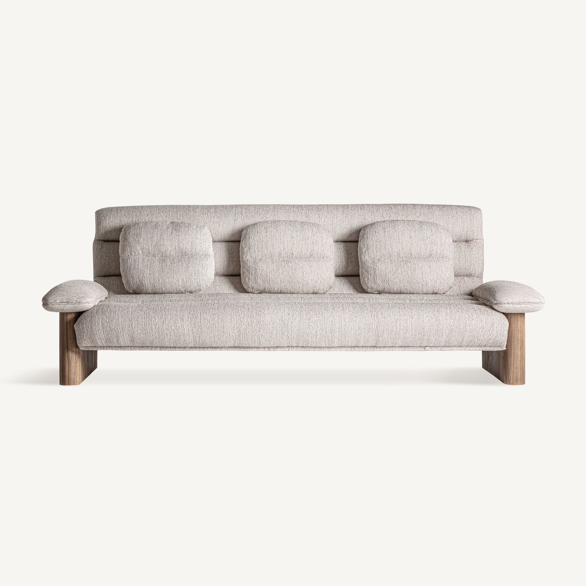 Sofa z poduszkami JACQUARD beżowy z drewnianą podstawą - Image 3