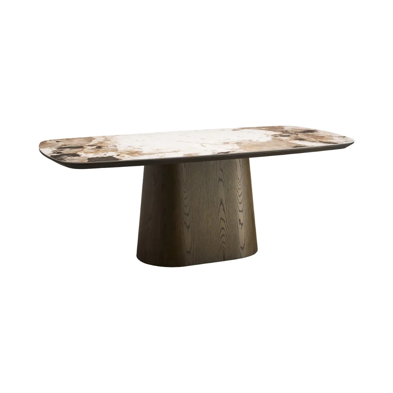 Stół jadalniany LANGFORD brązowy fornir dębowy z beżowym ceramicznym blatem