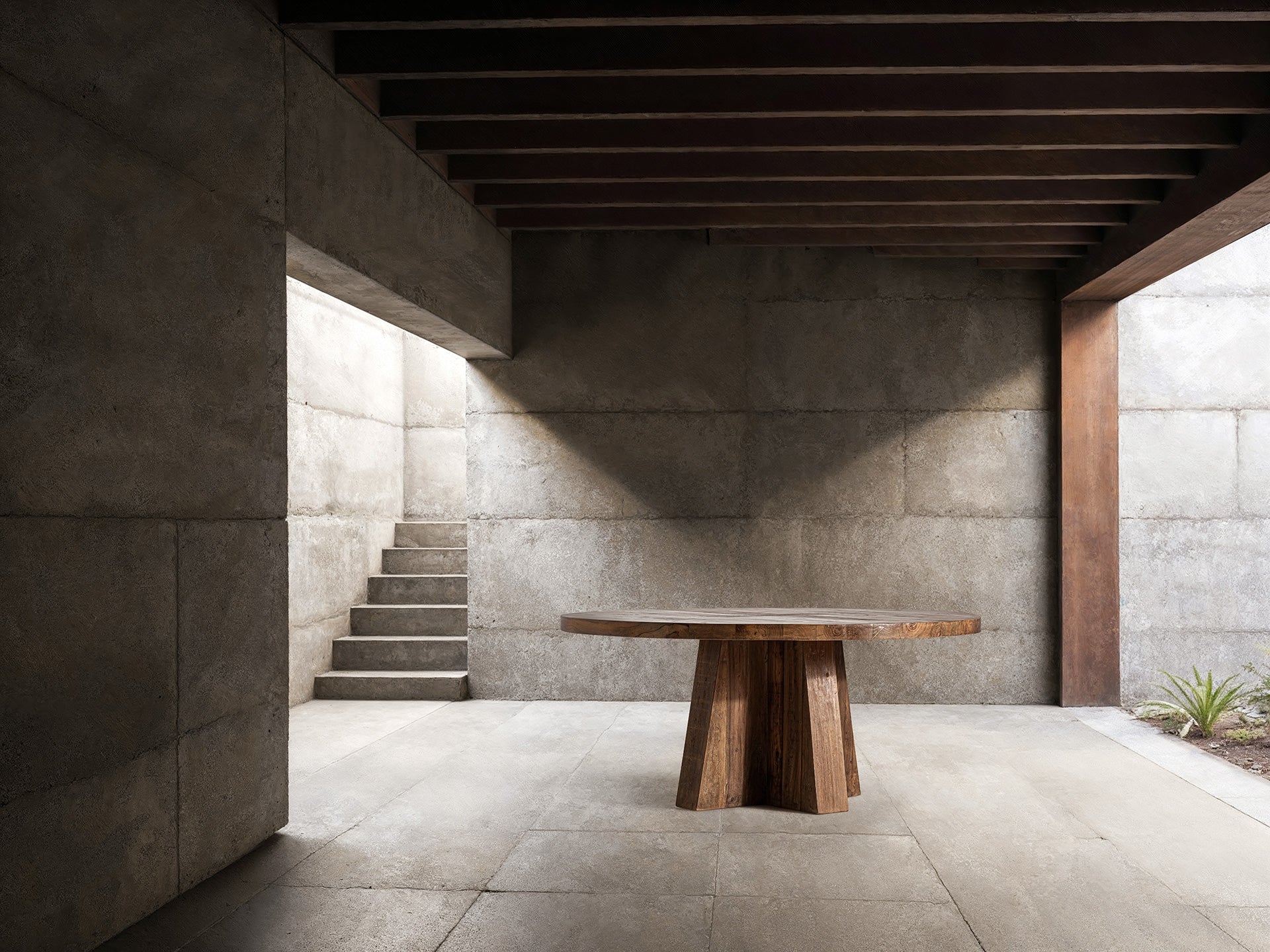 Stół okrągły BRUTALIST drewno z recyklingu - Image 2