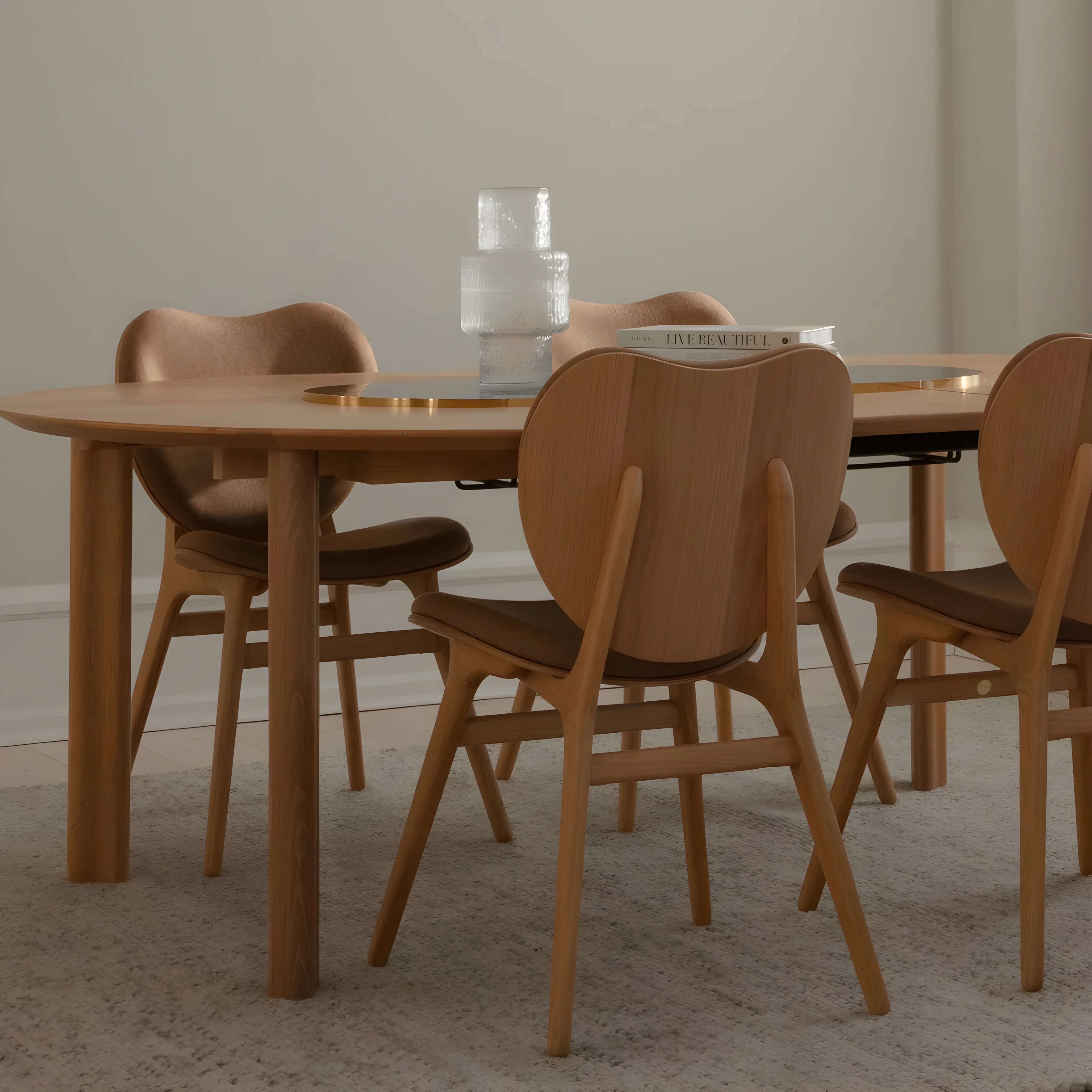 Stół okrągły rozkładany COMFORT CIRCLE dębowy z mosiężnym podestem - Image 2