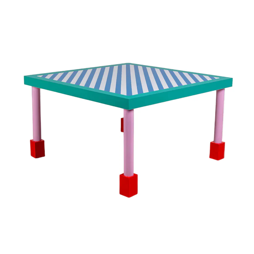 Stół kwadratowy SUPERSQUARE BLUE STRIPES niebieski z różową podstawą