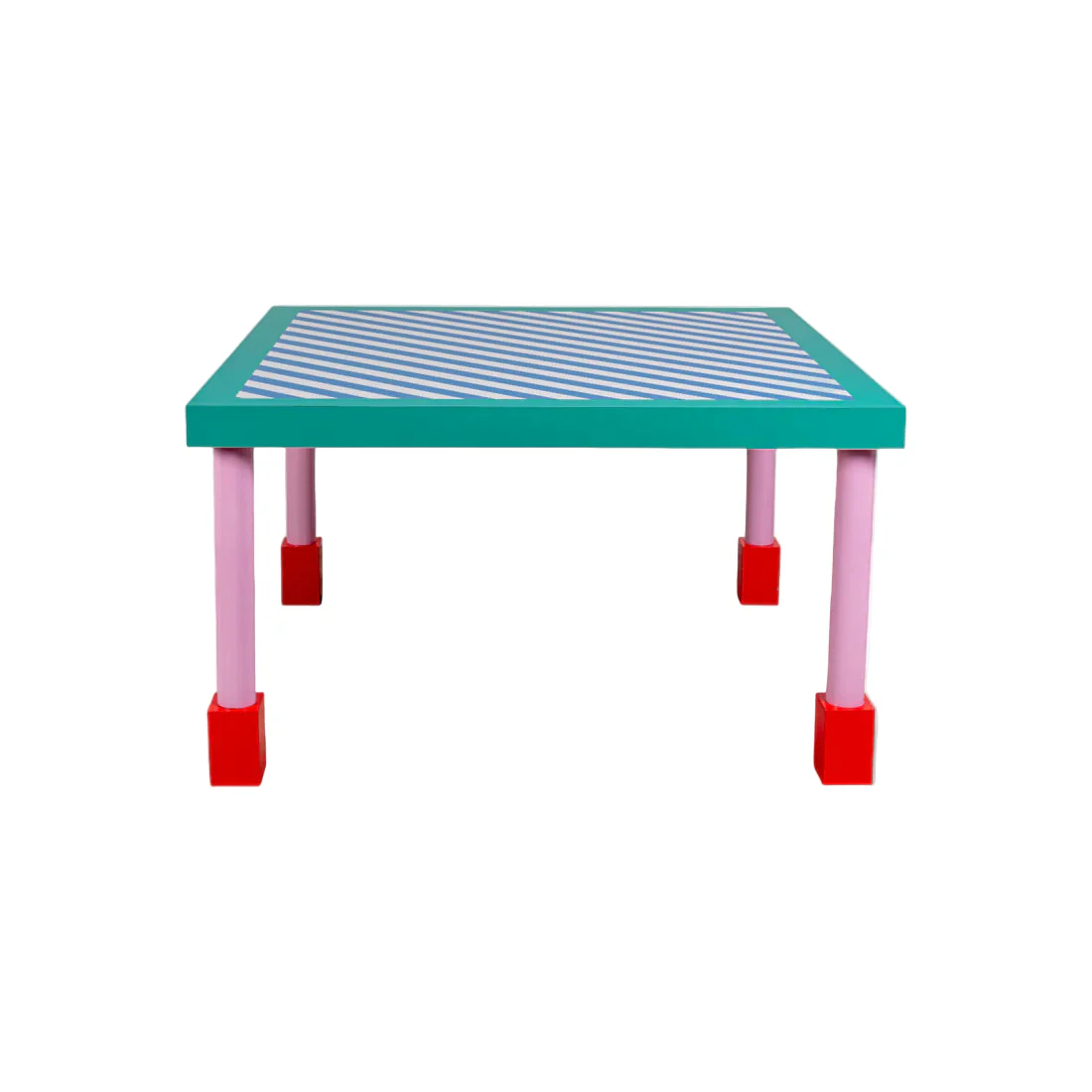 Stół kwadratowy SUPERSQUARE BLUE STRIPES niebieski z różową podstawą - Image 3