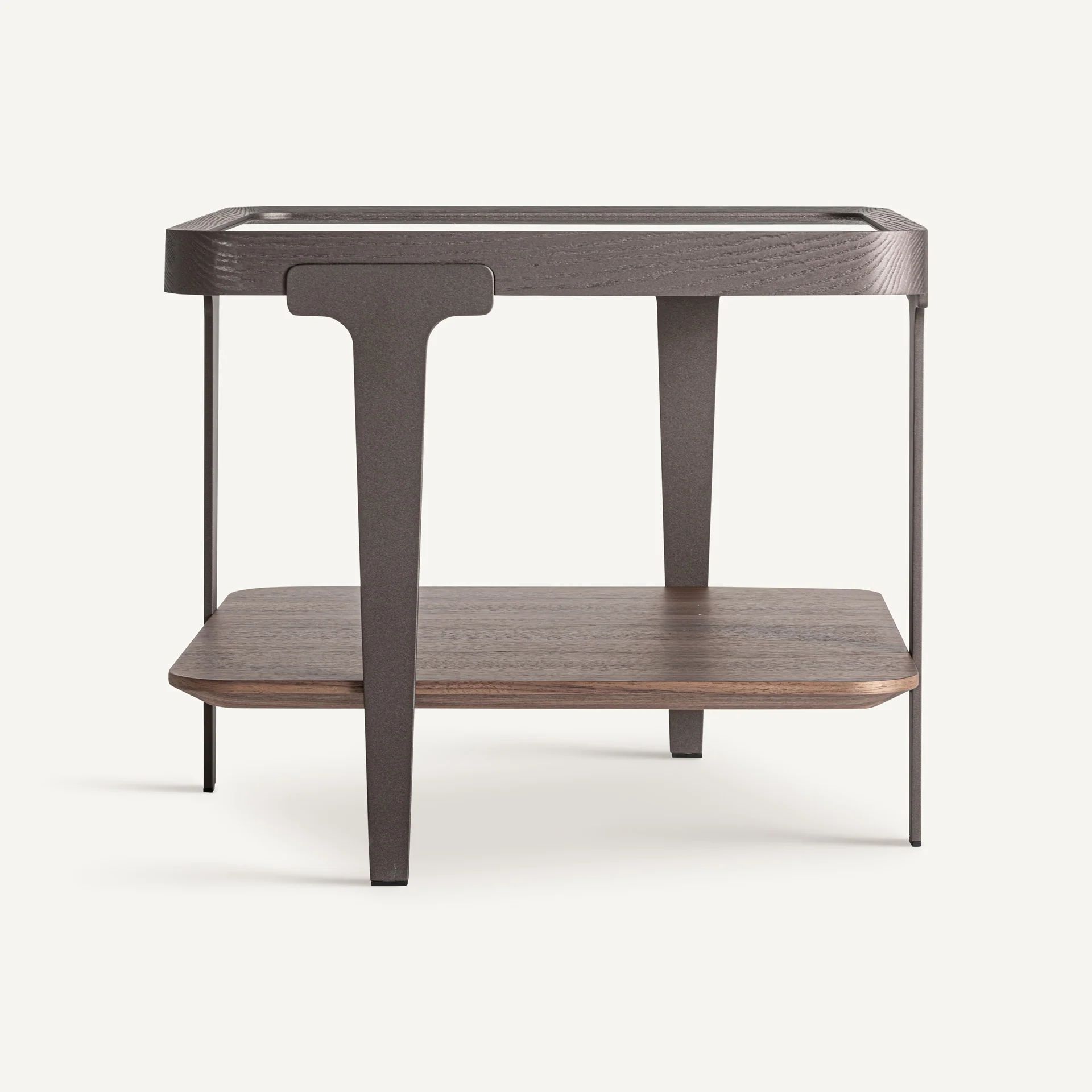 Stolik boczny GEHOFEN drewno jesionowe ze szklanym blatem - Image 3