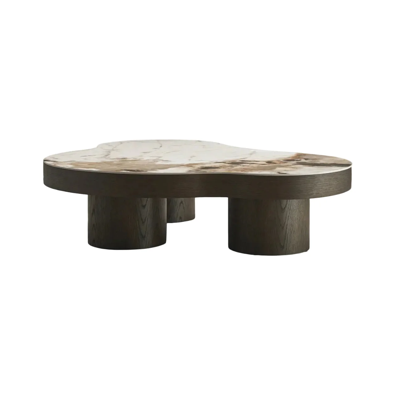 Stolik kawowy LANGFORD brązowy fornir dębowy z beżowym ceramicznym blatem