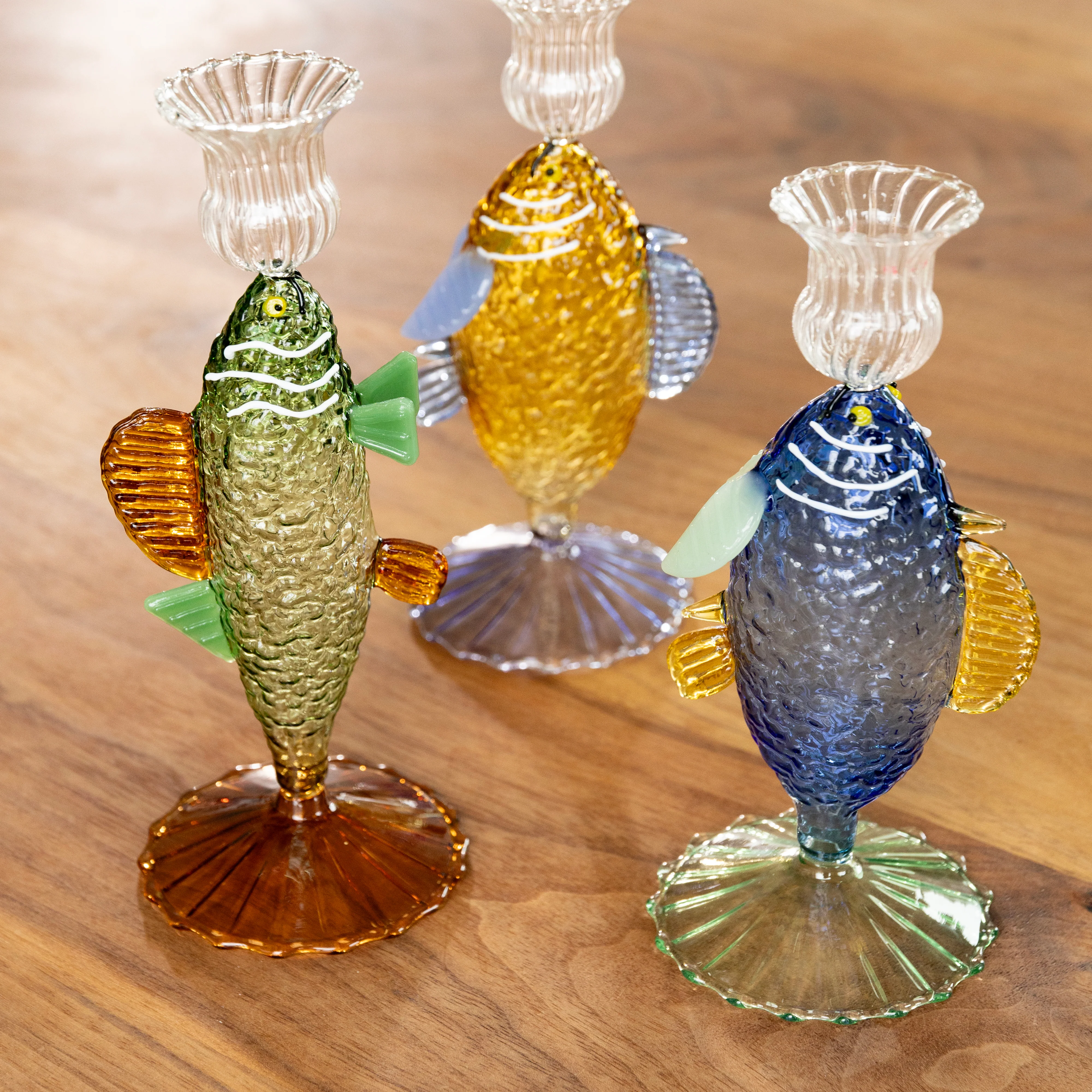 Świecznik szklany FISH żółty z niebieskim - Image 2