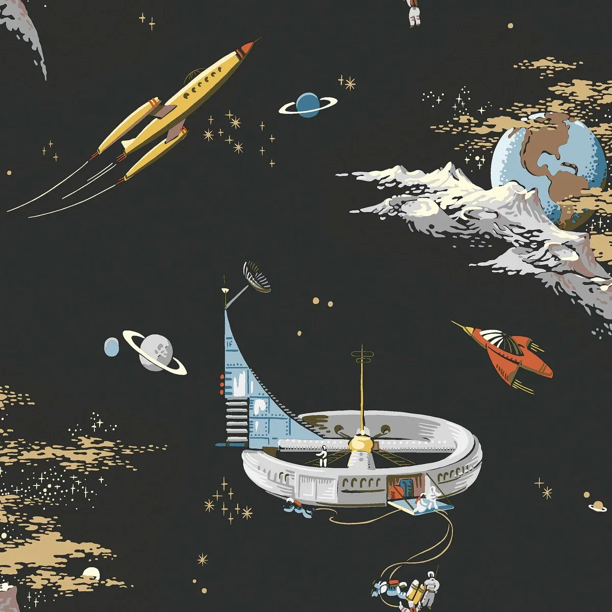 Tapeta dziecięca z motywem kosmosu SPACE ADVENTURE czarny