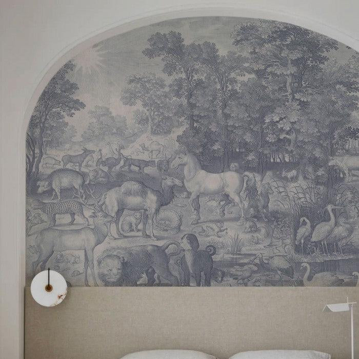 Tapeta flizelinowa z motywem zwierzęcym FAUNA FRESCO zgaszony niebieski