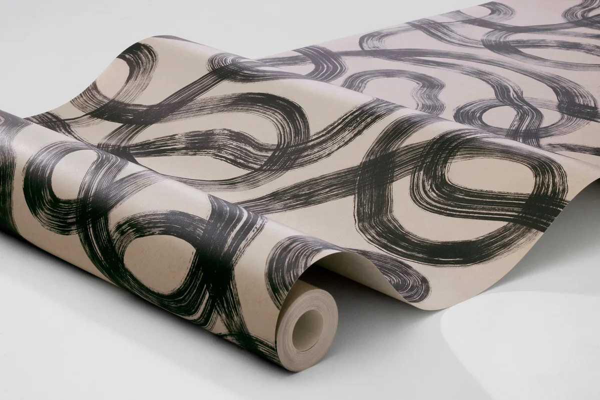 Tapeta flizelinowa papierowa z abstrakcyjnym wzorem CURVE brązowy - Image 3