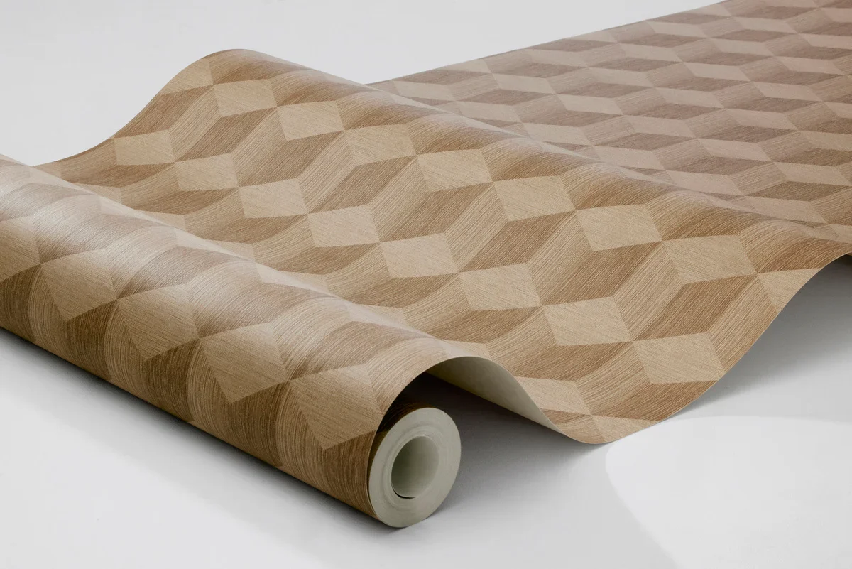 Tapeta flizelinowa papierowa z geometrycznym wzorem CUBE ciemny beżowy - Image 3