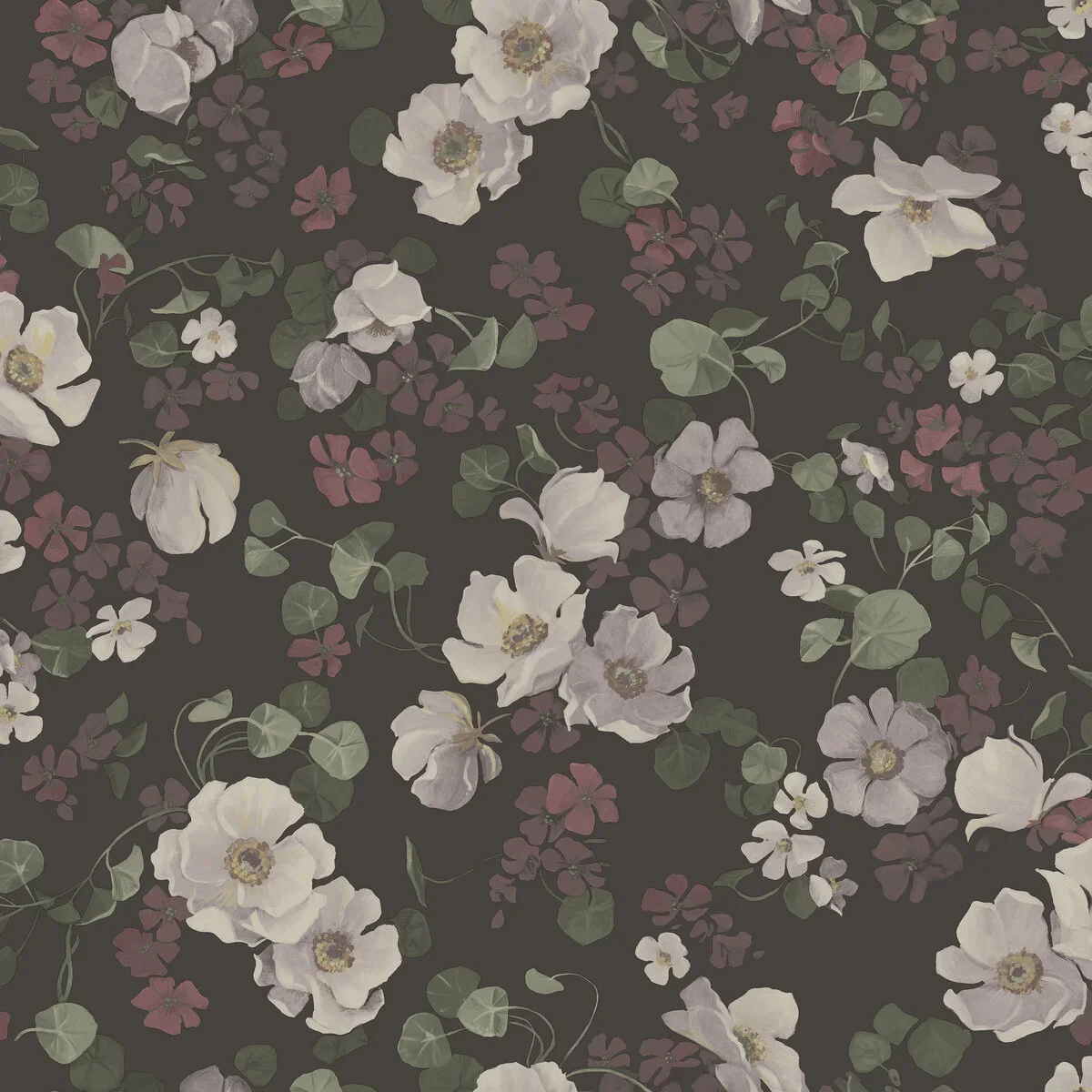Tapeta flizelinowa papierowa z roślinnym wzorem ENCHANTING FLOWER zgaszony brązowy z białym