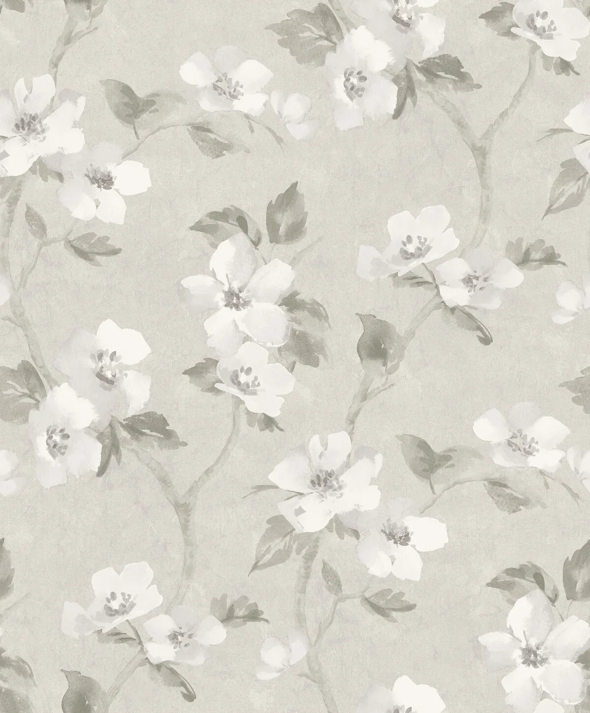 Tapeta z roślinnym wzorem kwiatów HELEN’S FLOWER szarobeżowy z białym - Image 4