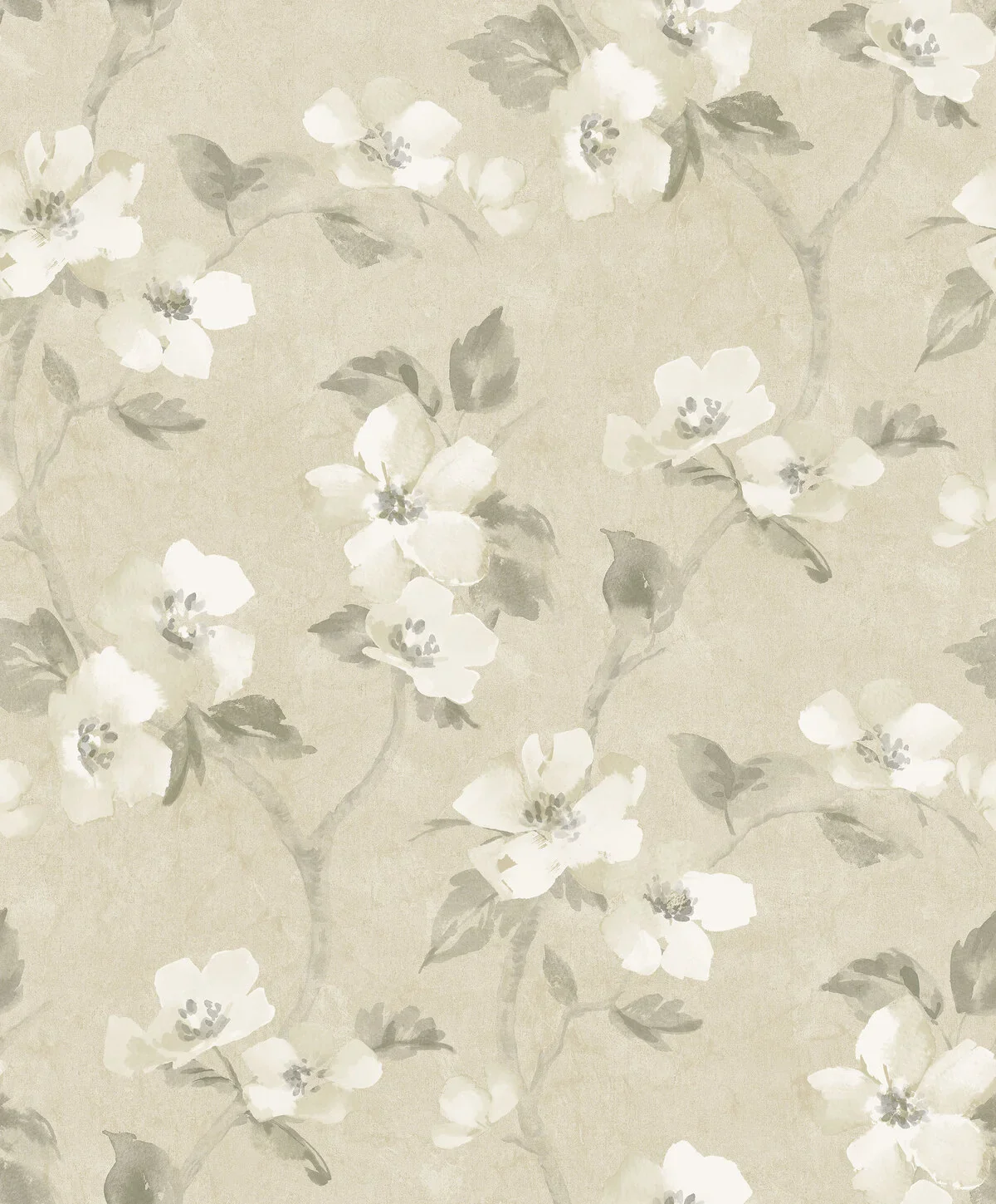 Tapeta z roślinnym wzorem kwiatów HELEN’S FLOWER zgaszony żółty z białym - Image 4